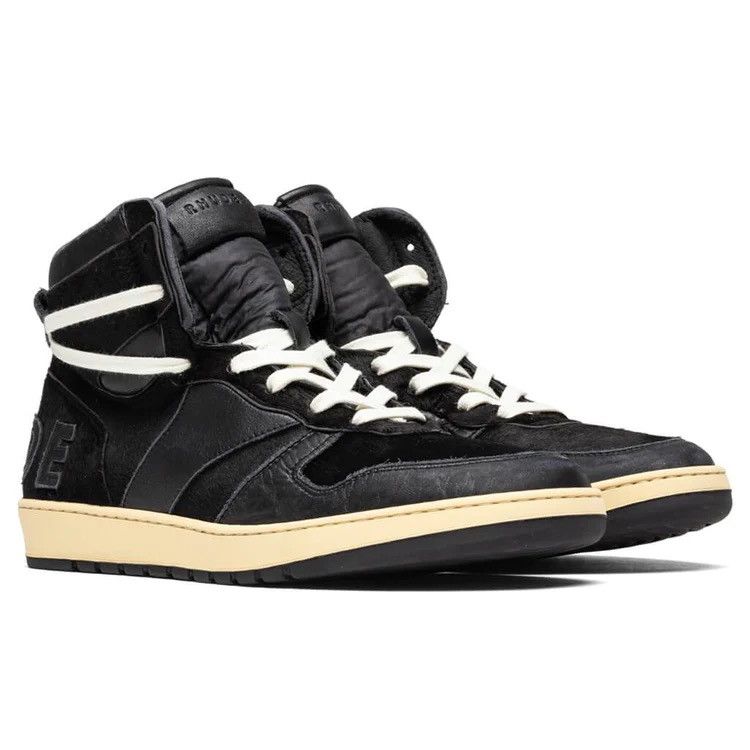 image of Rhude Rhecess Hi Pony Hair / Leather Triple Black Shoes, Men's (Size 7)