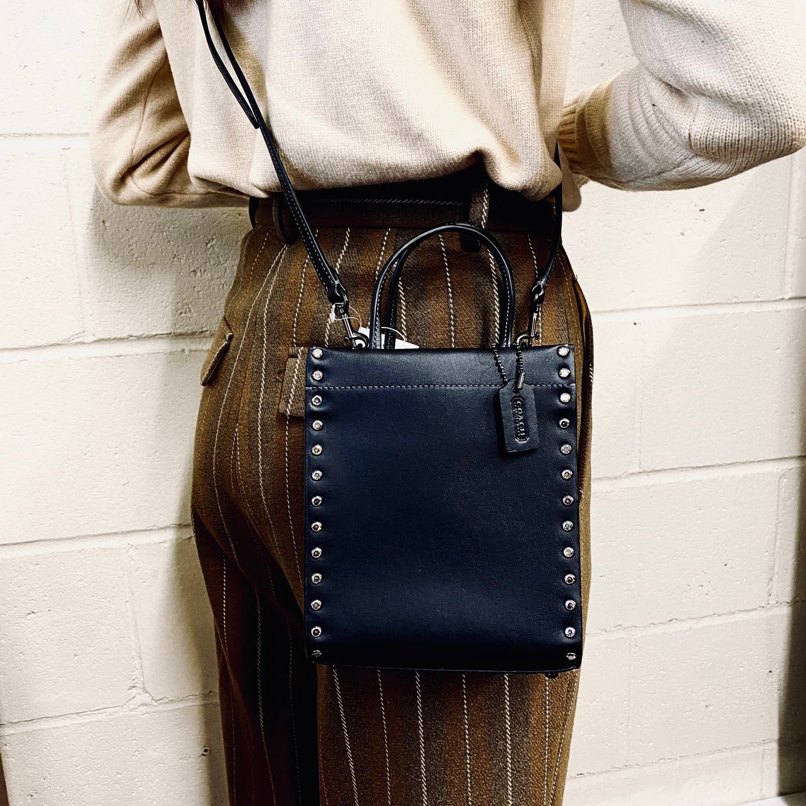 image of Coach Ce729 Mini Cashin Tote With Crystal Rivets In Black, Women's