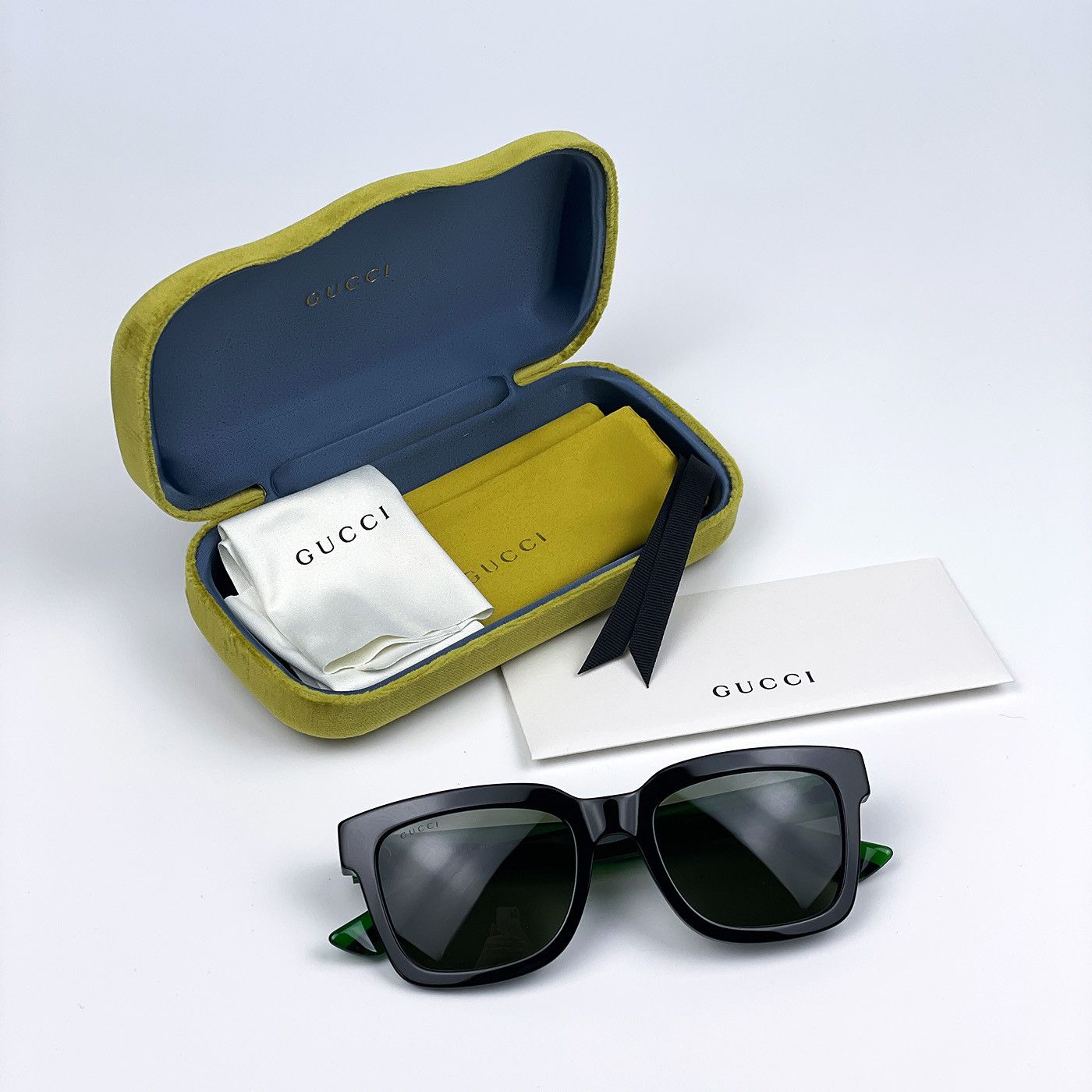 Gucci Gucci Men Sunglasses Black Green Square GG0001SN 002 NEW Size ONE SIZE - 14 Thumbnail