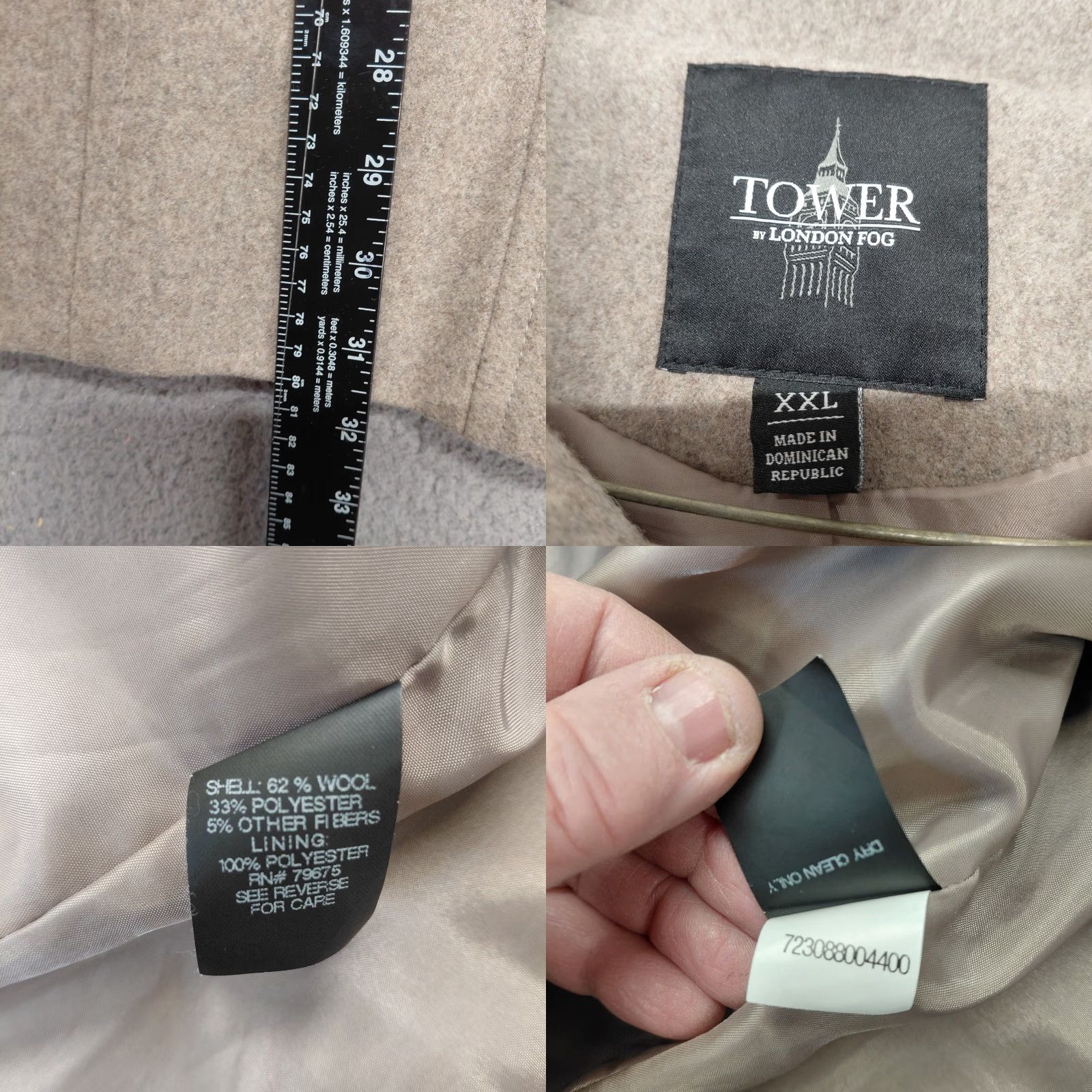 London Fog **London Fog Tower Women's XXL Wool Blend Button Pocket Coat Taupe** User: London Fog Tower Women's XXL Wool Blend Button Pocket Coat Taupe Size XXL / US 16-18 / IT 52-54 - 9 Thumbnail