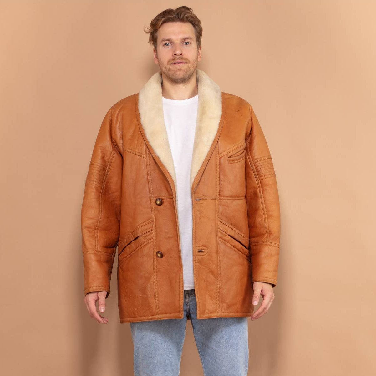 Sheepskin Coat Vintage 80's Men Sheepskin Coat in Brown | Grailed