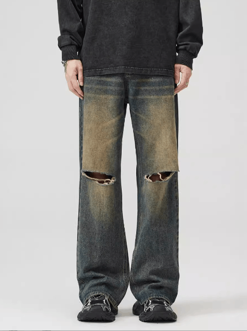 Japanese Brand × Jean Men's loose American retro distressed ripped baggy jeans Size US 32 / EU 48 - 3 Thumbnail