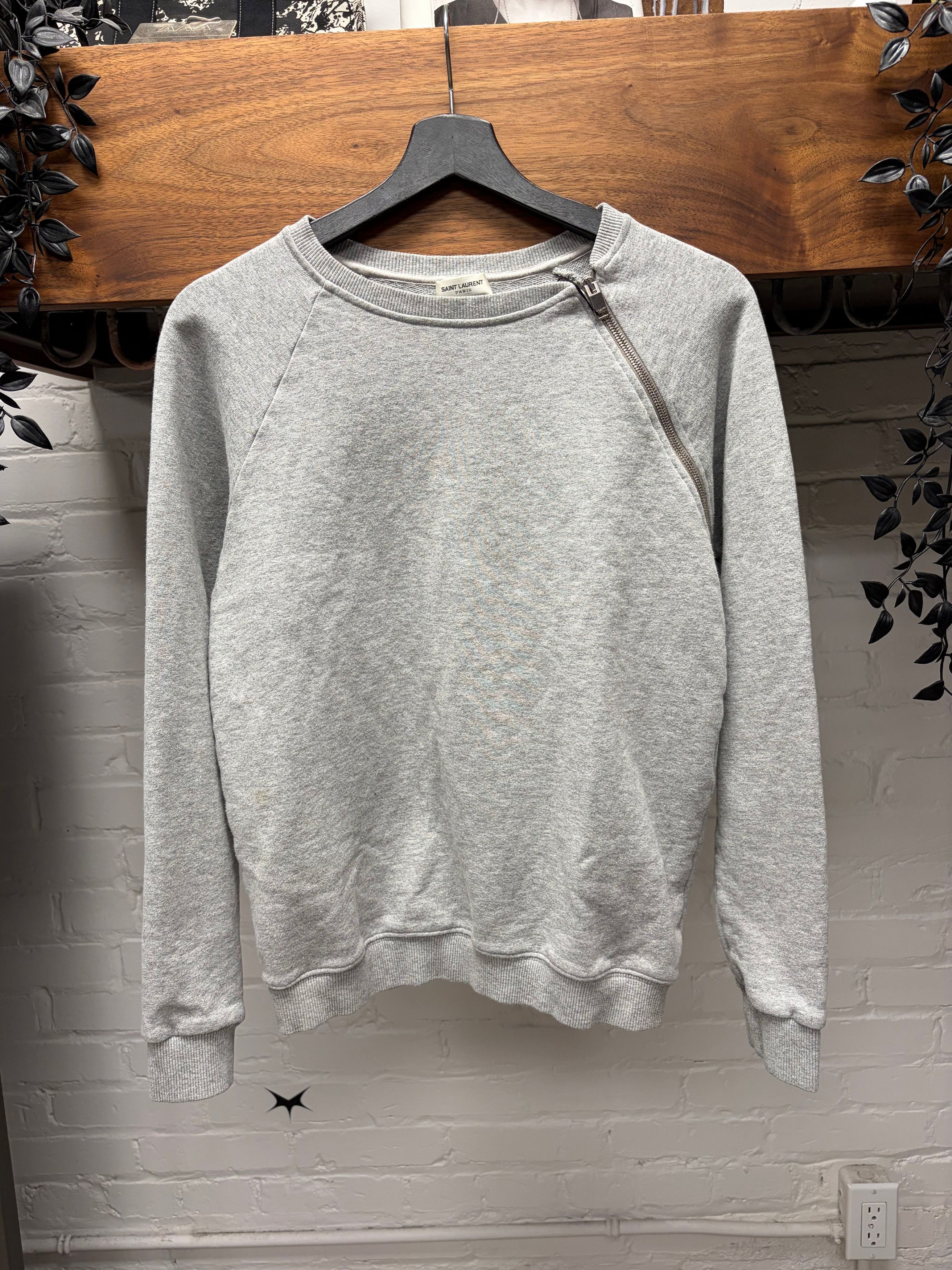 Saint Laurent Paris 2014 Saint Laurent by Hedi Slimane ‘Shoulder Zip’ Grey Cotton Sweatshirt Size US S / EU 44-46 / 1 - 1 Thumbnail