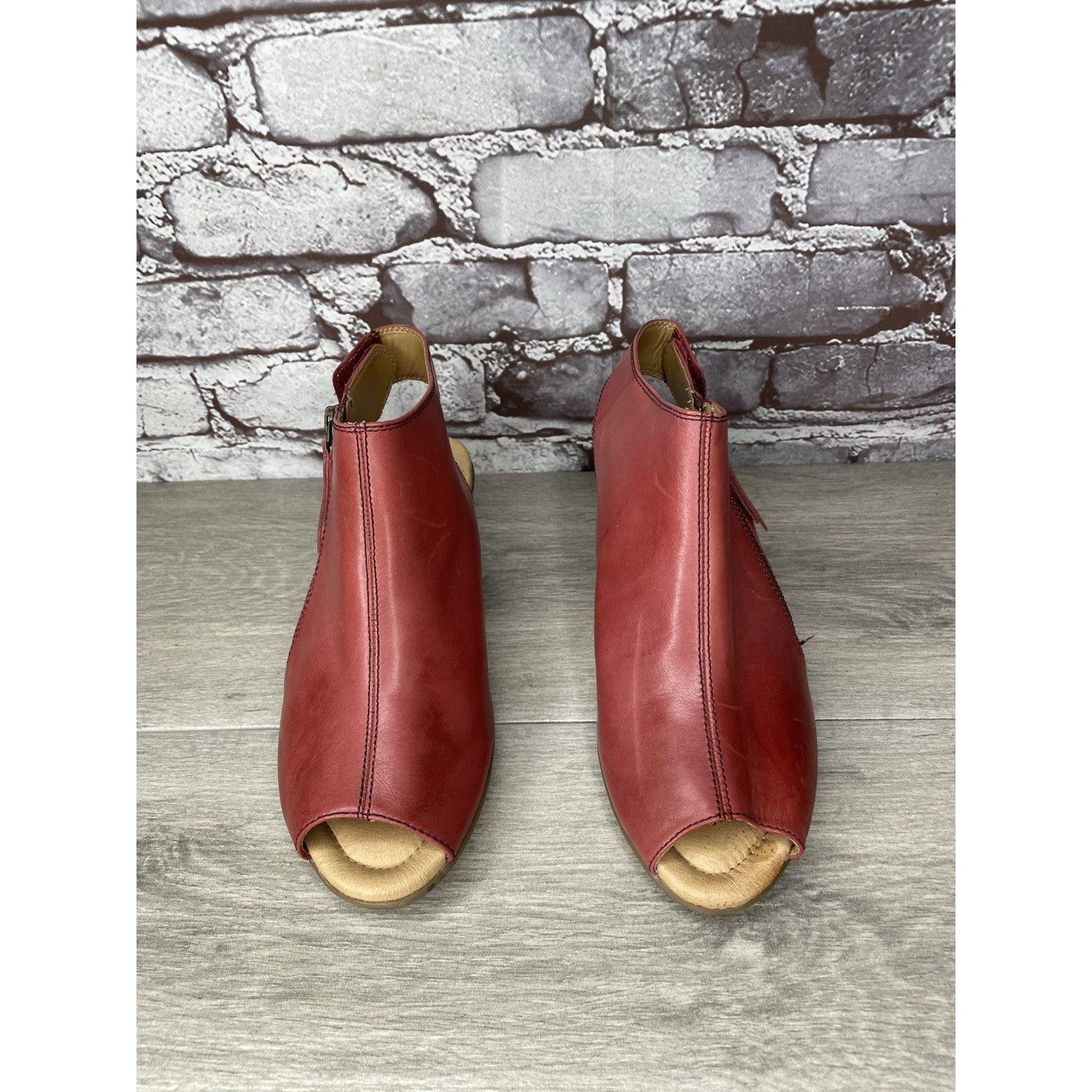 Other Earth Kristy Zip Up Peep Toe Red Leather Slingback Booties S Size US 8.5 / IT 38.5 - 10 Thumbnail