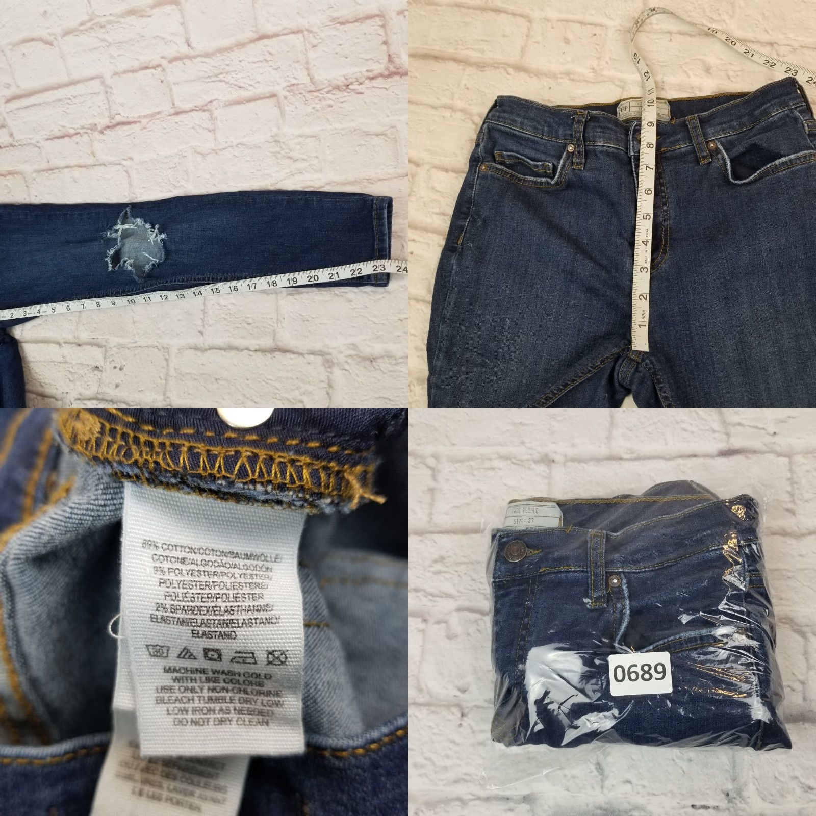 Free People Free People Jeans Junior Teens Skinny Stretch Dark Wash Denim Distressed Size 27 Size 27" / US 4 / IT 40 - 8 Thumbnail