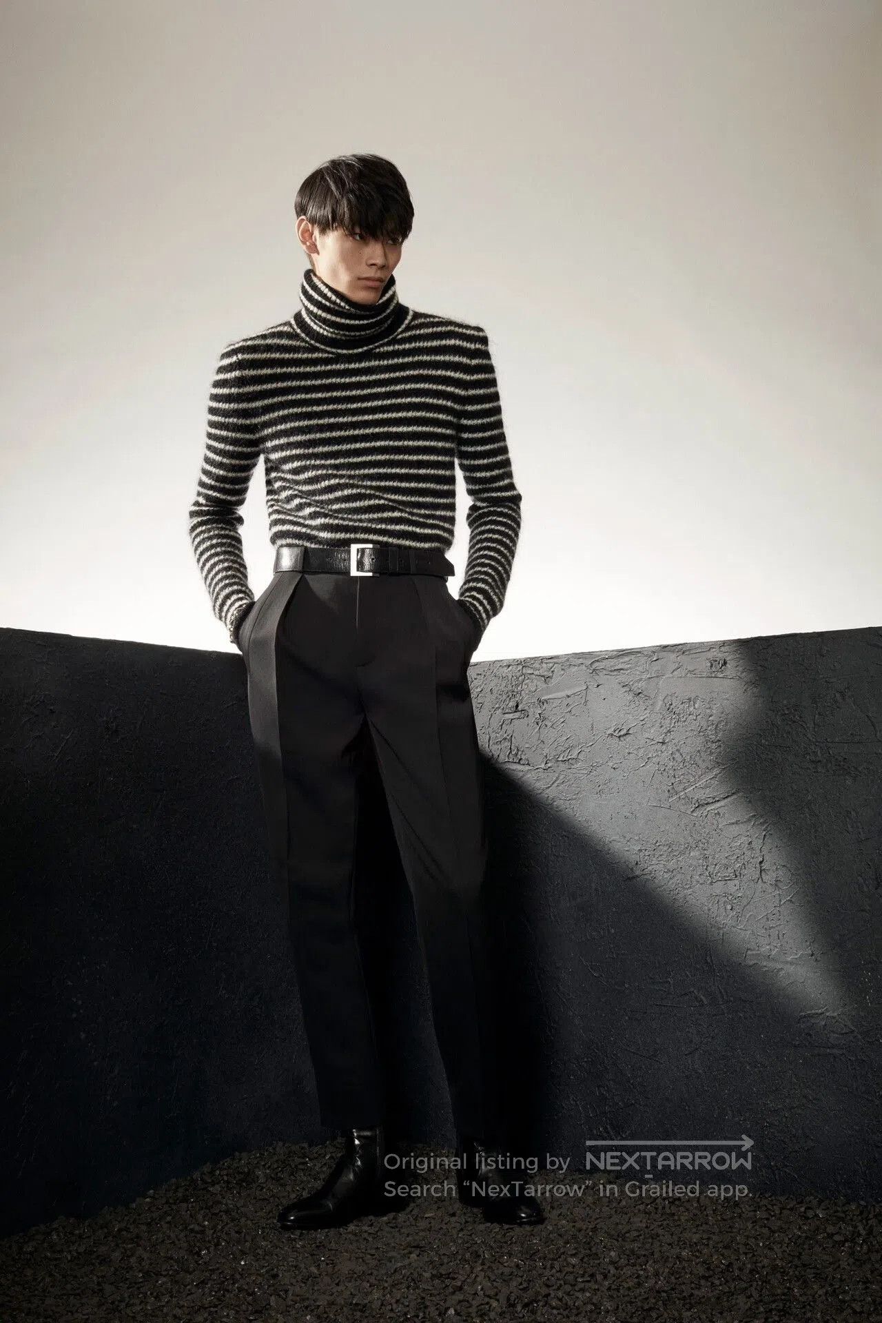 Saint Laurent Paris black and white striped turtleneck sweater. Size L / US 10 / IT 46 - 6 Thumbnail