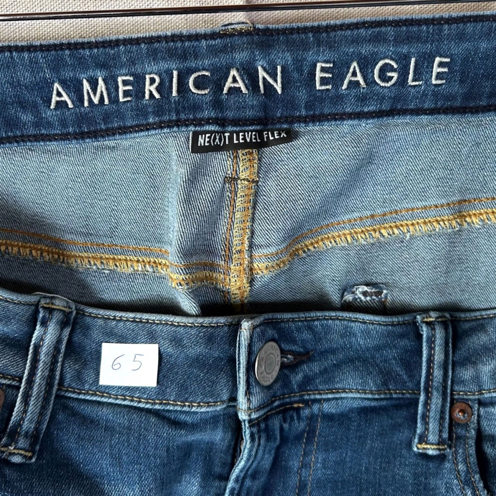 American Eagle Outfitters American Eagle Ne(x)t Level Flex Jeans 36x32 Blue Medium Wash Denim Mens Straight 5-Pocket Zip Button Regular Rise Mid Comfort Stretch Size US 36 / EU 52 - 2 Thumbnail