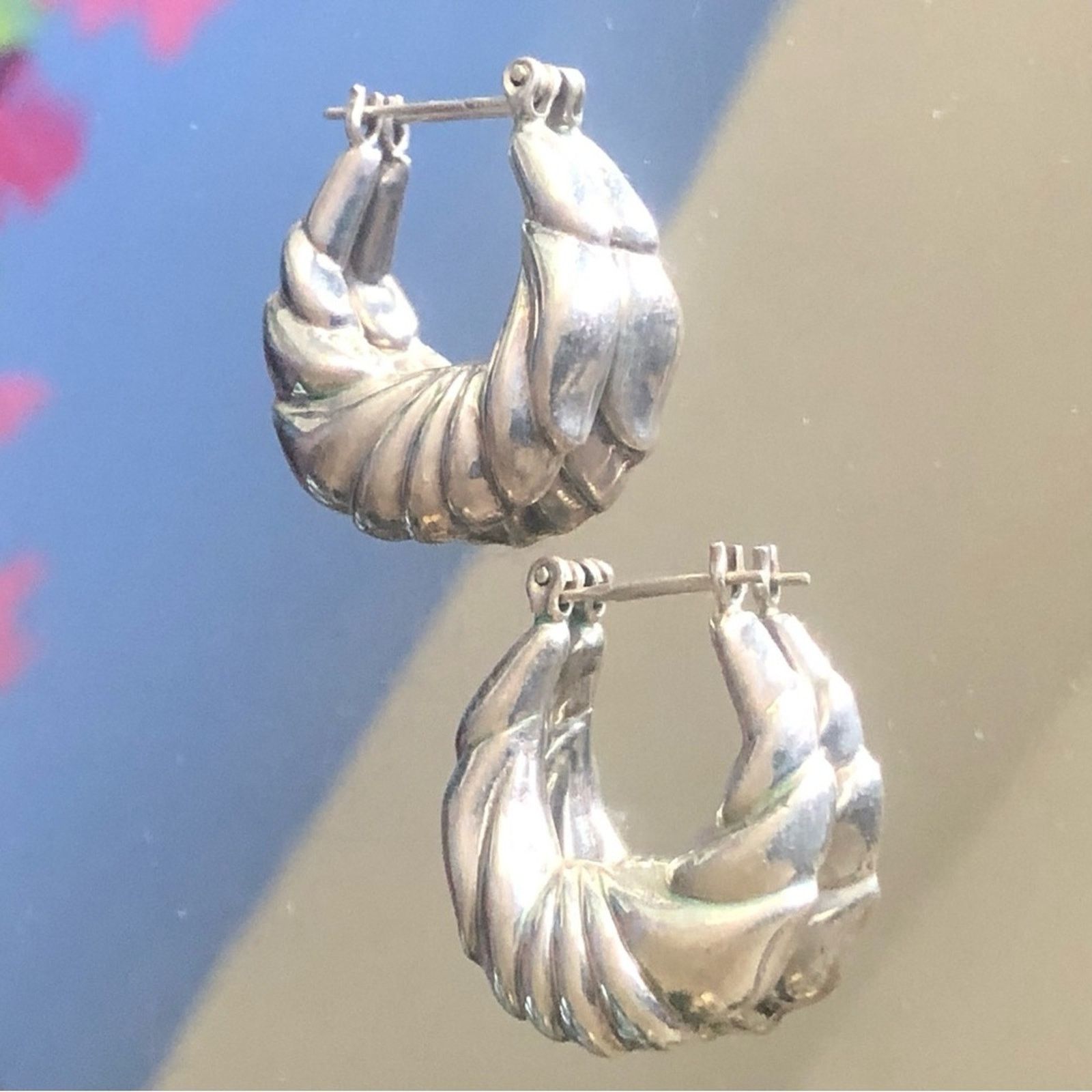 Vintage Modern vintage sterling silver 925 textured hoop earrings Size ONE SIZE - 2 Thumbnail