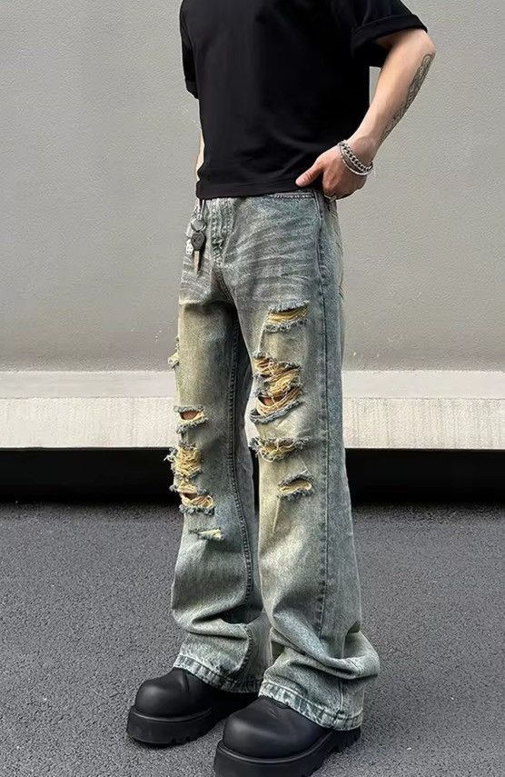 Japanese Brand Washed and ripped street hip-hop baggy jeans Size US 35 - 3 Thumbnail