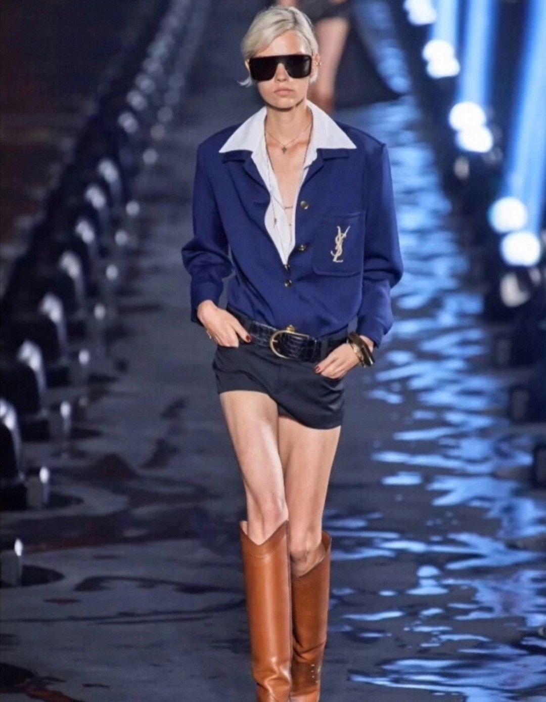 Saint Laurent Paris saint laurent Navy Blue Gold Line Logo Shirt Size US S / EU 44-46 / 1 - 6 Thumbnail