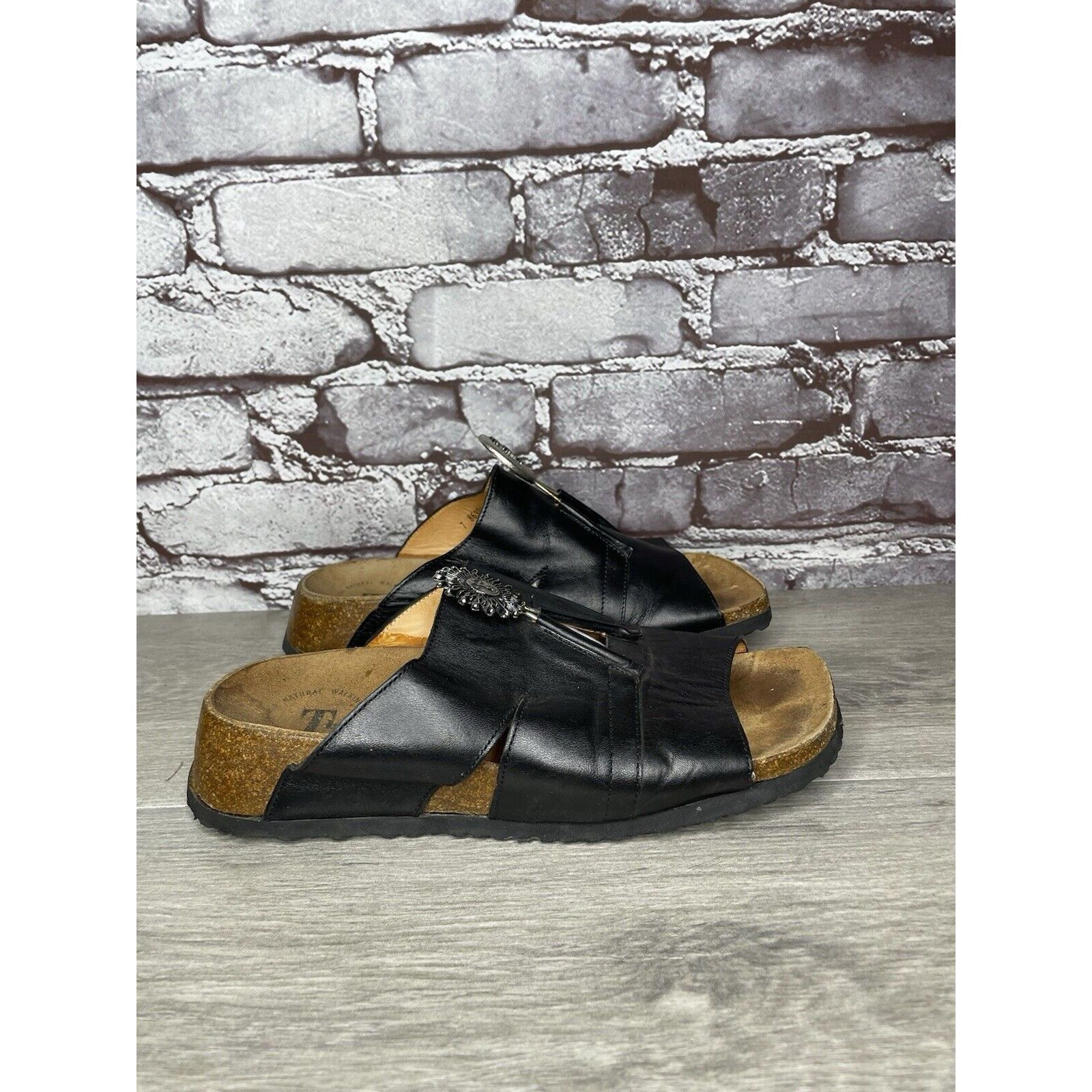 Other Think! Black Leather Cork Sun Moon Silver Wedge Sandals Wome Size US 6.5 / IT 36.5 - 19 Thumbnail