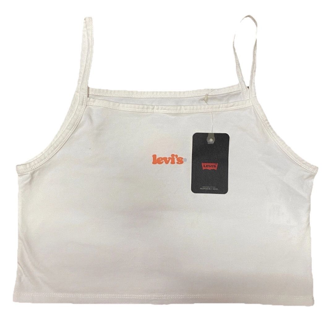 Levi's Graphic Tank Top Crop Half Shirt White Stretch thin straps M Size M / US 6-8 / IT 42-44 - 3 Thumbnail