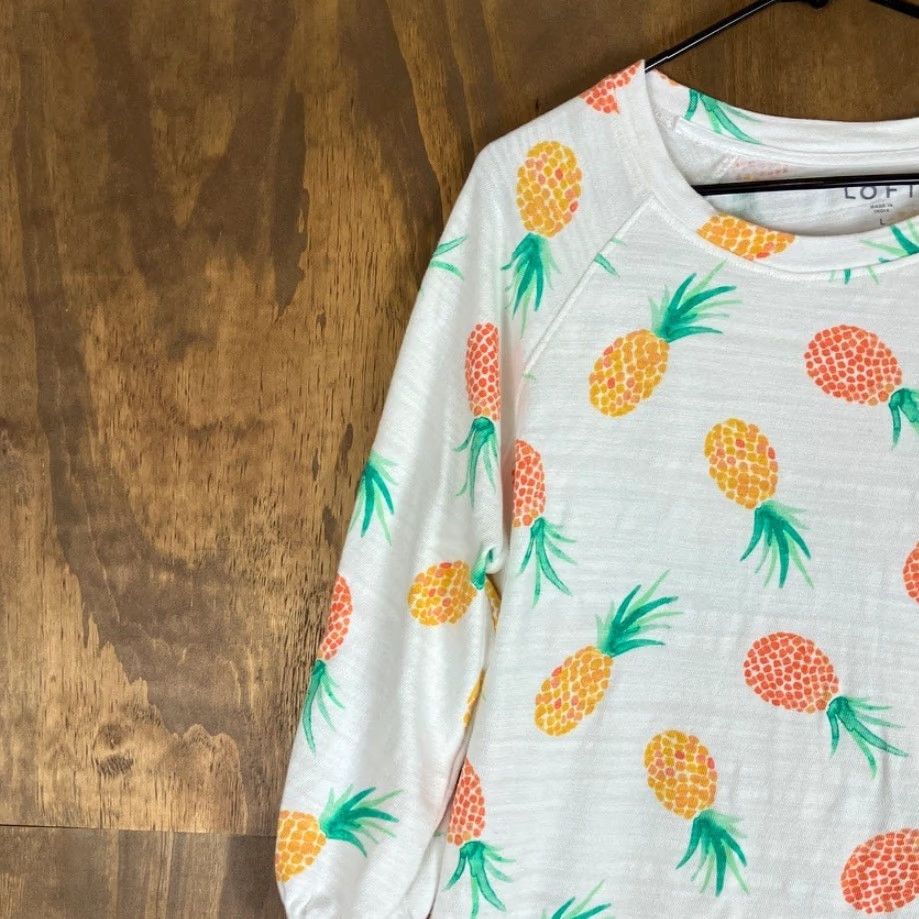 Ann Taylor VINTAGE LOFT Womens Shirt White Pineapple Pattern Long Sleeve 100% Cotton Large Size L / US 10 / IT 46 - 4 Thumbnail