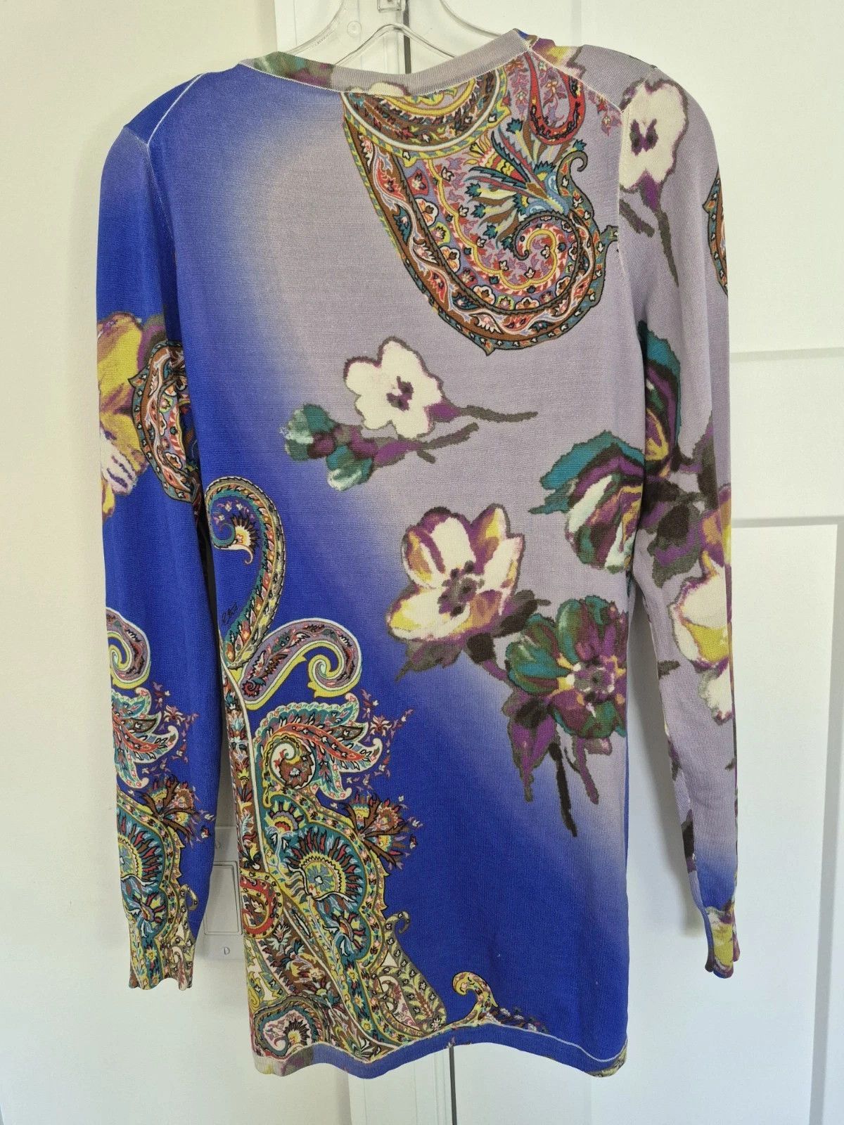 Etro Cardigan Blue Paisley Silk Ruched Long Sleeve Colorful Gift Size S / US 4 / IT 40 - 5 Thumbnail
