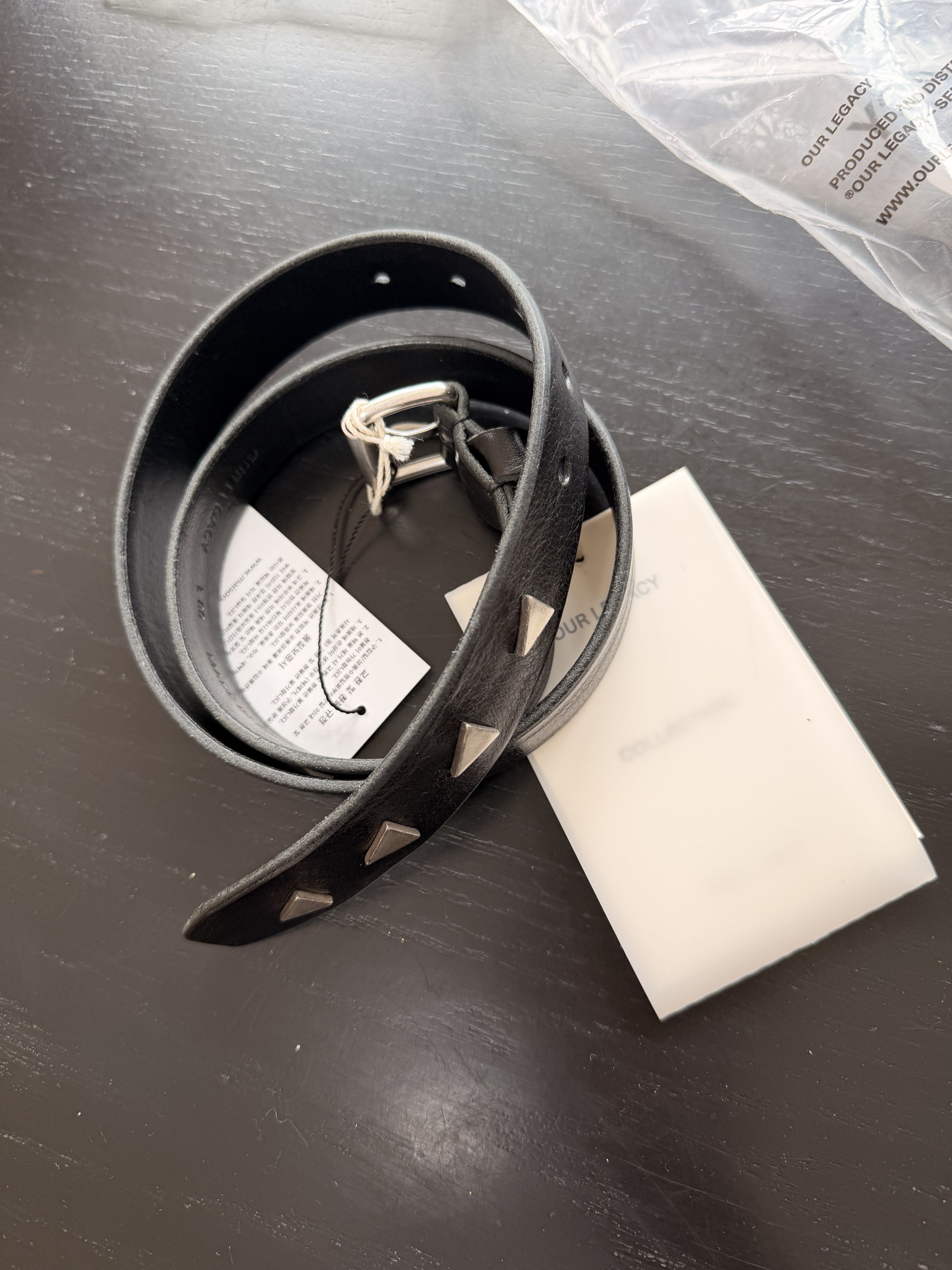 Our Legacy Arrow Head Black Leather Belt Size 32 - 4 Thumbnail