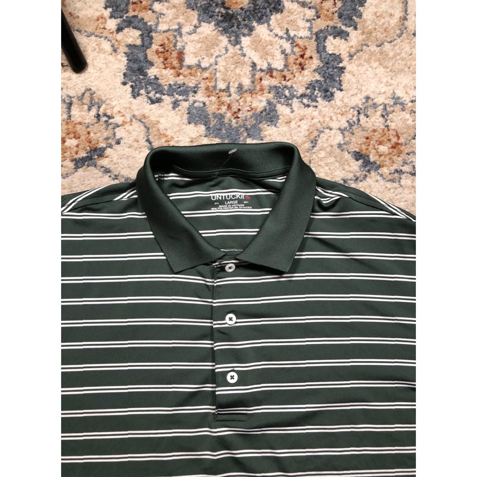 UNTUCKit UNTUCKit Polo Shirt Mens Large Green White Stripe Performance Stretch Golf Shirt Mens L Green Stripe Polo Short Sleeve Athletic Comfort Size US L / EU 52-54 / 3 - 2 Thumbnail