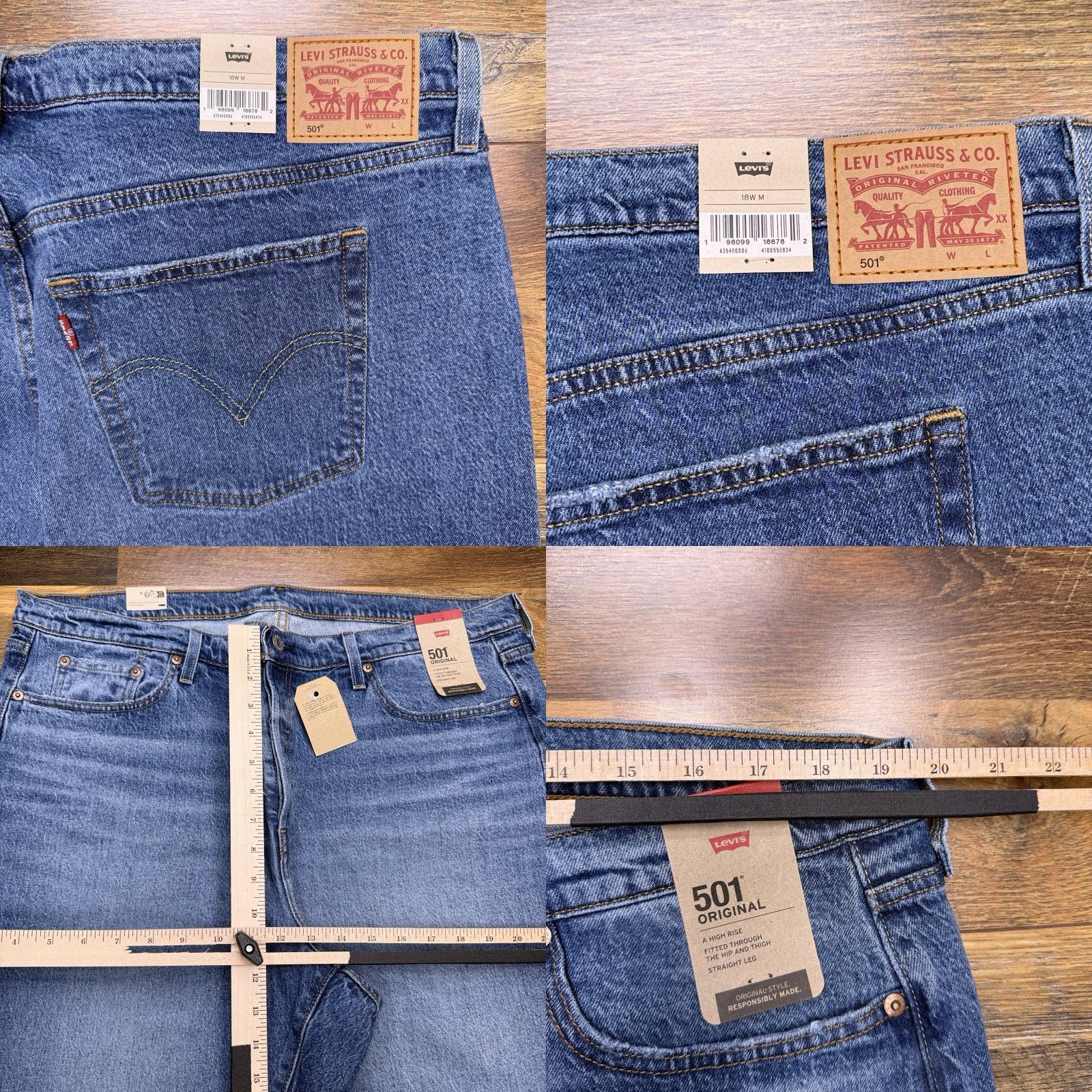 Levi's Levi's 501 Original Straight Jeans Womens 18W Plus High Rise Stretch Blue Denim NWT 5-Pocket Classic 90s Style Size 40" / US 18 - 9 Thumbnail