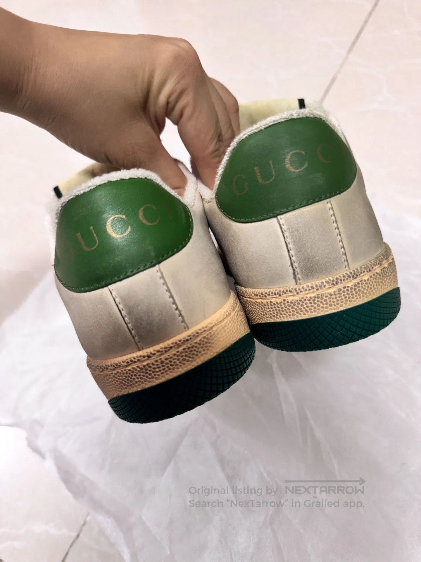 Gucci Gucci Cream Green Distressed Leather Sneakers. Size US 5.5 / IT 35.5 - 4 Thumbnail
