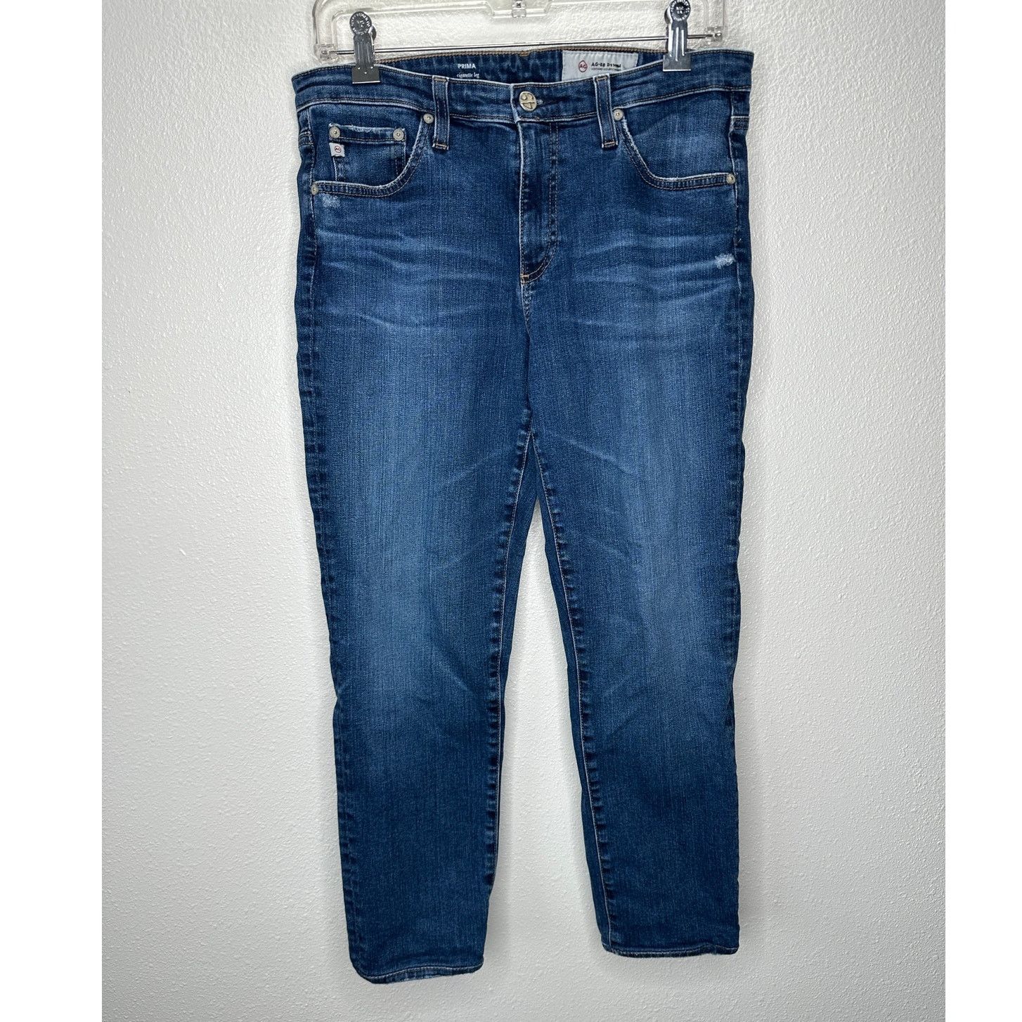 AG Adriano Goldschmied AG Medium Dark Wash Prima Cigarette Leg Whiskered Jeans 30R Size 30" / US 8 / IT 44 - 1 Thumbnail