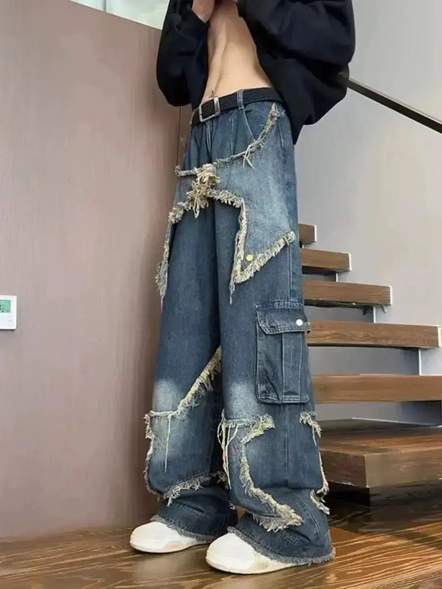 Japanese Brand damaged loose faded baggy jeans Size US 34 / EU 50 - 5 Thumbnail