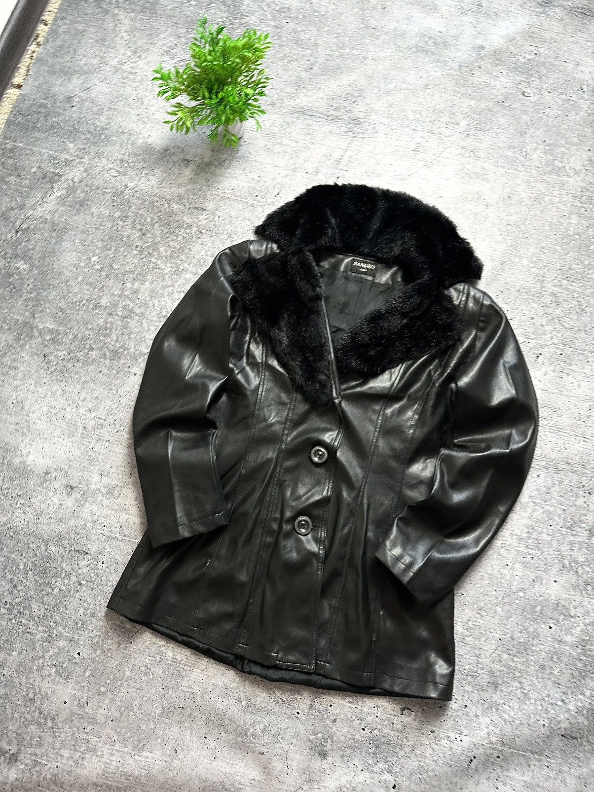 Sandro Vintage 90s Sandro Paris Faux Fur PVC Leather Jacket Size M / US 6-8 / IT 42-44 - 2 Thumbnail