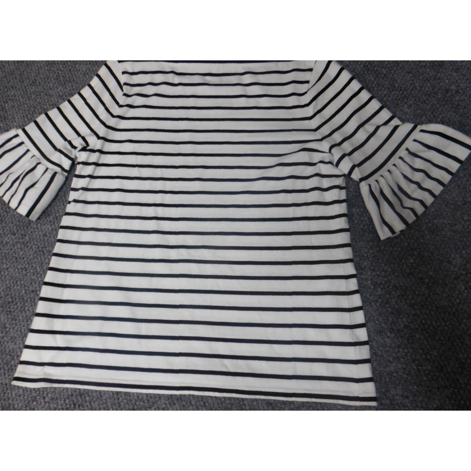 Talbots Talbots Blouse Shirt XL White Striped Bell Sleeve Round Neck Pullover Ruffle Cotton Women's Regular Basic casual Size XL / US 12-14 / IT 48-50 - 7 Thumbnail