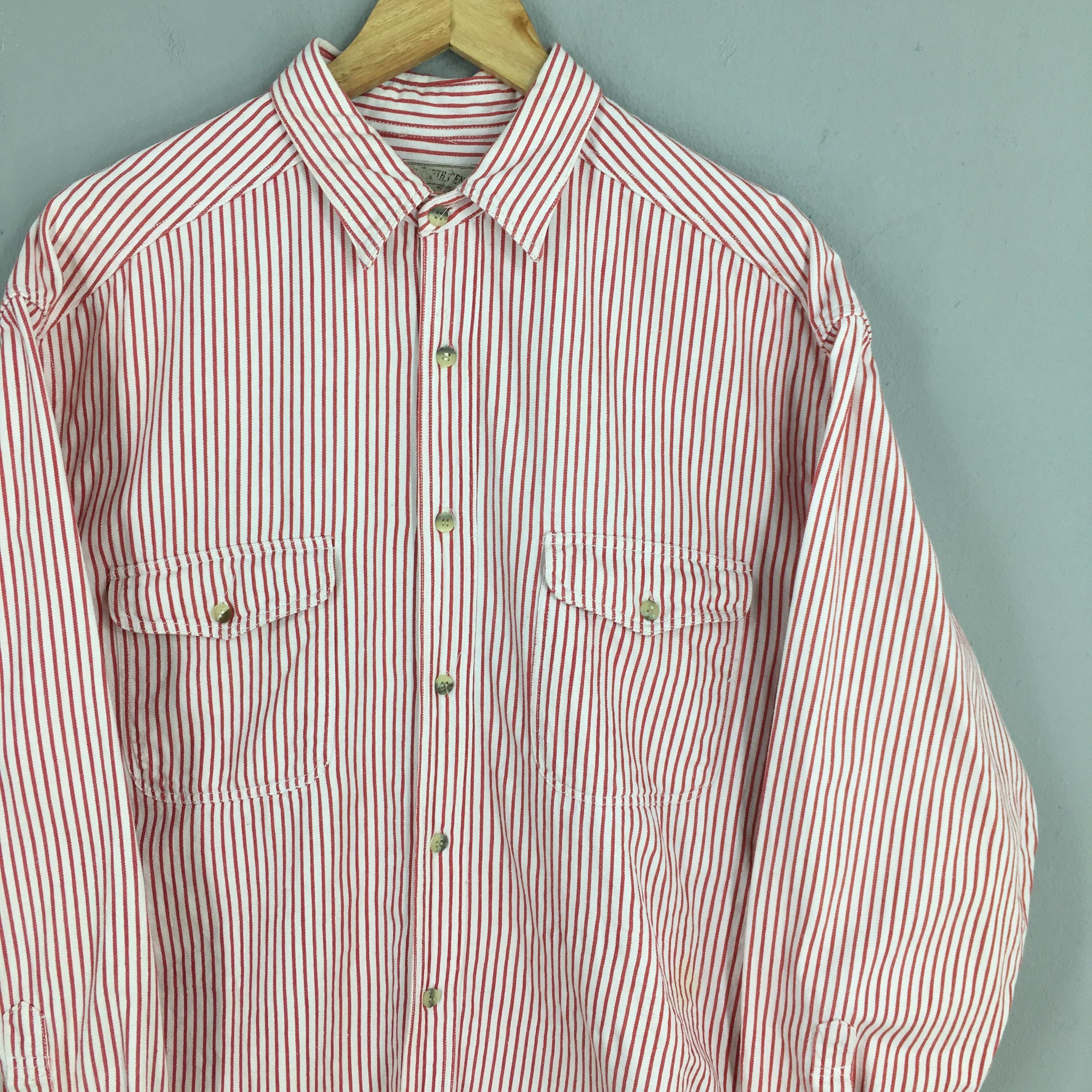 Flannel × Vintage Vintage Vertical Stripes Red Flannel Western Shirt Large Size US L / EU 52-54 / 3 - 2 Thumbnail