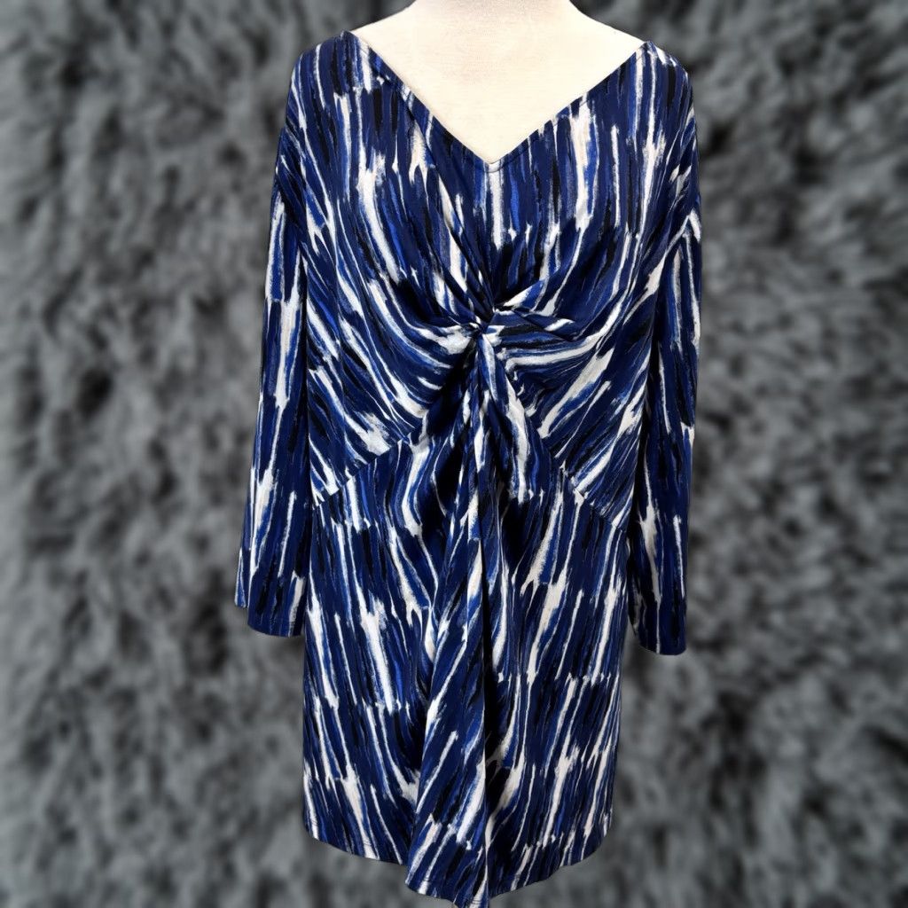 Vintage Catherine’s Shirt Women 4X Plus Blue Tunic Geometric 3/4 Sleeve Stretch Pullover V-Neck Size XXL / US 16-18 / IT 52-54 - 1 Thumbnail