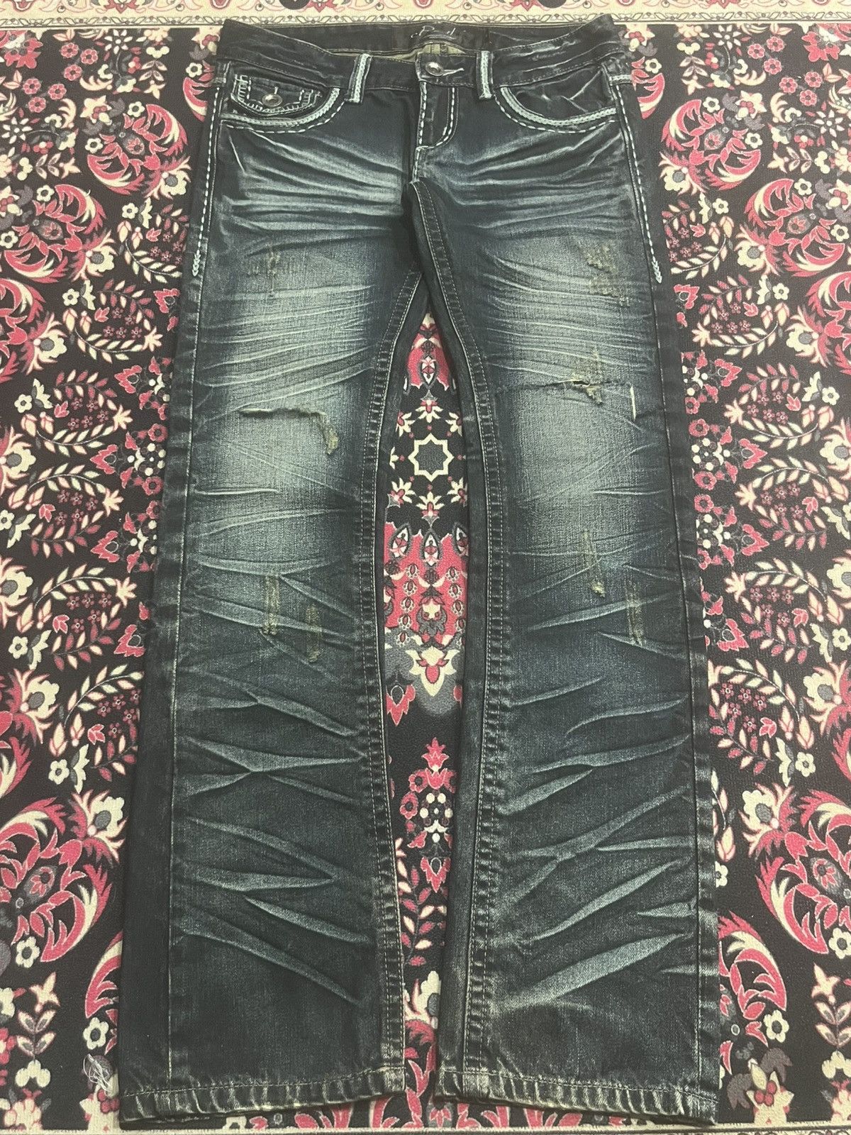 Tornado Mart Y2K Japan Beast Harajuku Style Heavy Honeycomb Dark Rip Jean Size 30" / US 8 / IT 44 - 1 Thumbnail