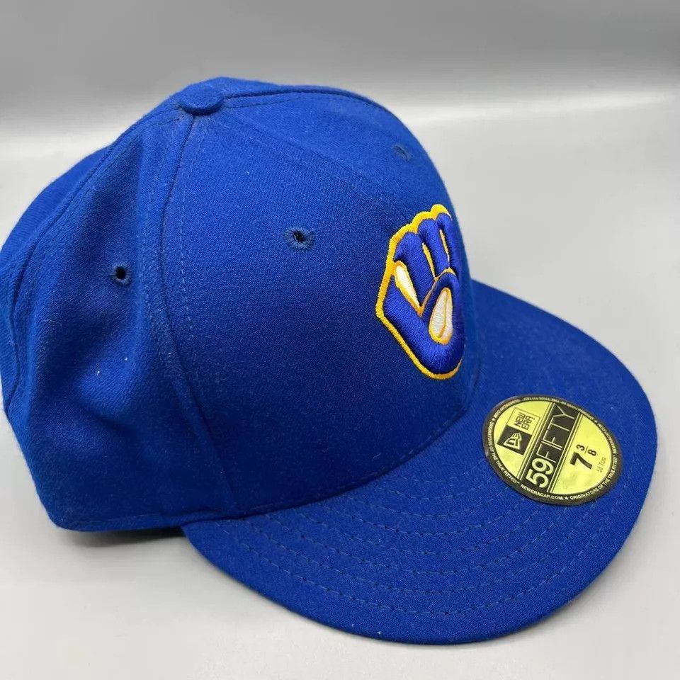 New Era Milwaukee Brewers Hat Men 7 3/8 59Fifty New Era Fitted Cap Size ONE SIZE - 3 Thumbnail