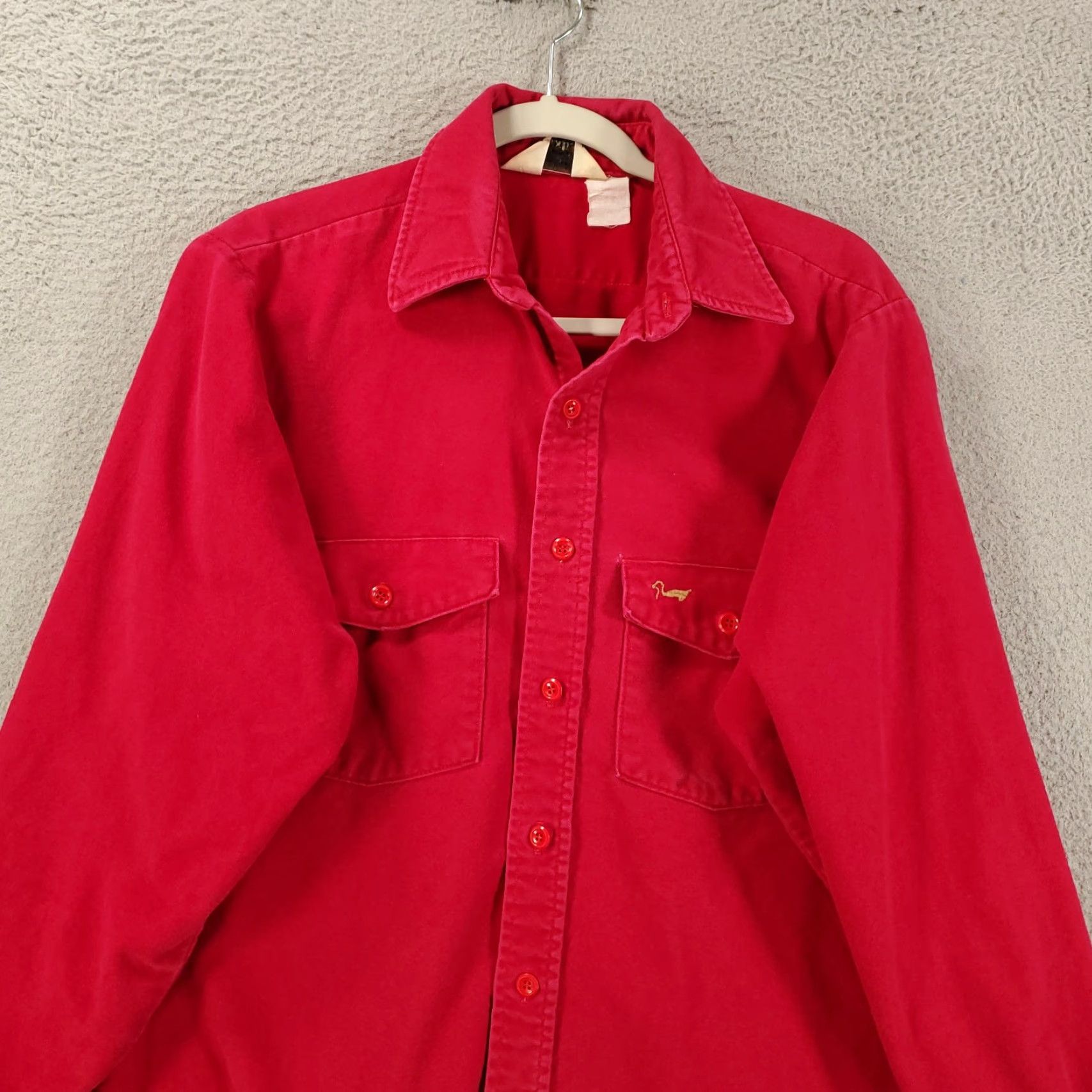 Denime VINTAGE Duxbak Shirt Mens Large Red Denim Button Up Long Sleeve Button Pockets Size US L / EU 52-54 / 3 - 2 Thumbnail