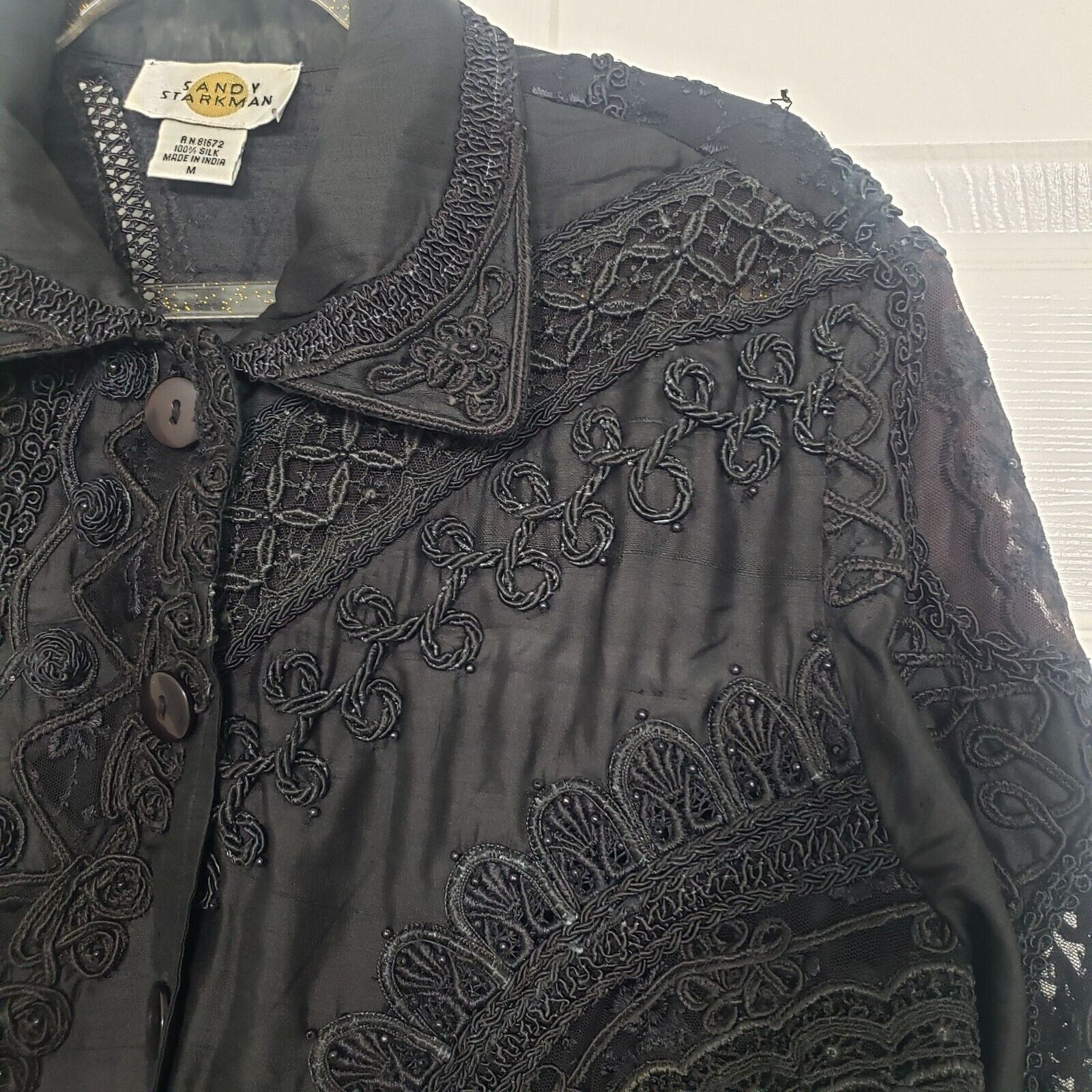 Designer Sandy Starkman Jacket Womens Size Medium Black 100% Silk Size M / US 6-8 / IT 42-44 - 4 Thumbnail