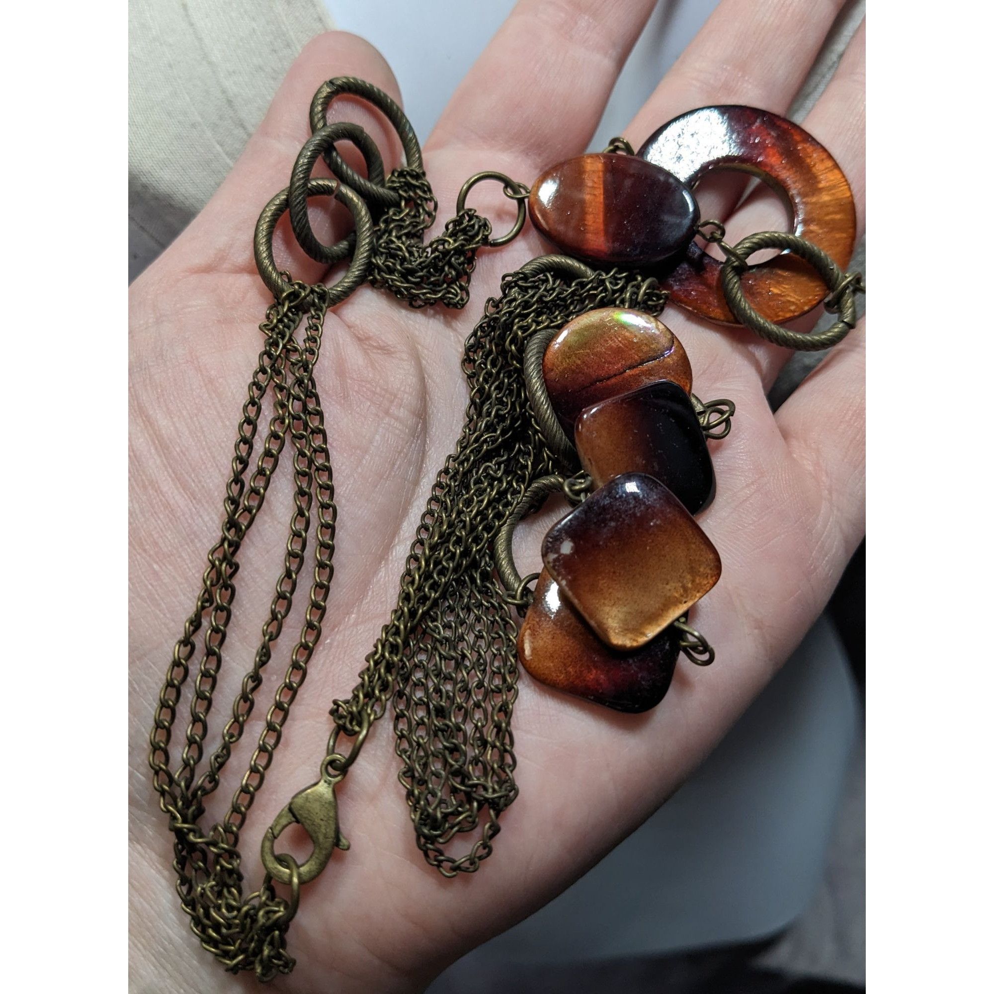 Other Vintage Multilayered Bronze Chain Necklace With Brown Shell Size ONE SIZE - 3 Thumbnail