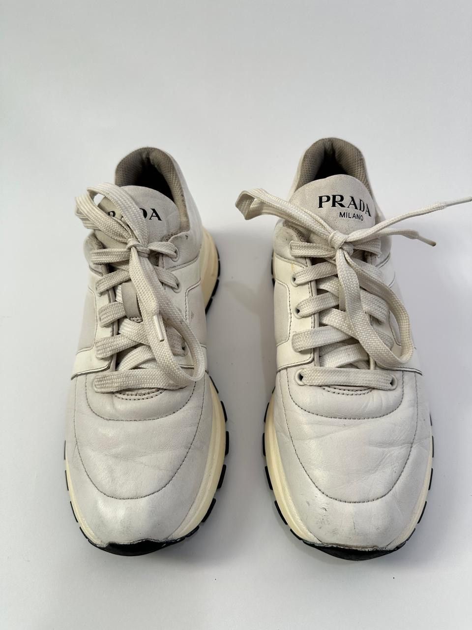 Prada Prada White Leather Low Top Sneakers Size 6.5 UK/ 7 US Size US 7.5 / EU 40-41 - 3 Thumbnail