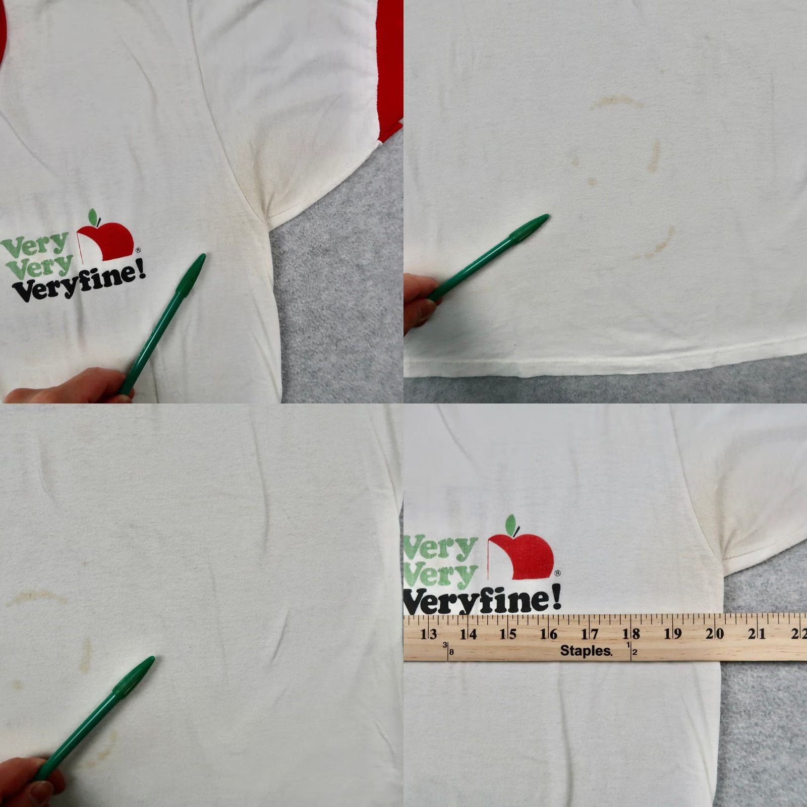 Jerzees VINTAGE Apple Juice Jerzees T-Shirt Mens L White Red Ringer USA 80s Size US L / EU 52-54 / 3 - 8 Thumbnail