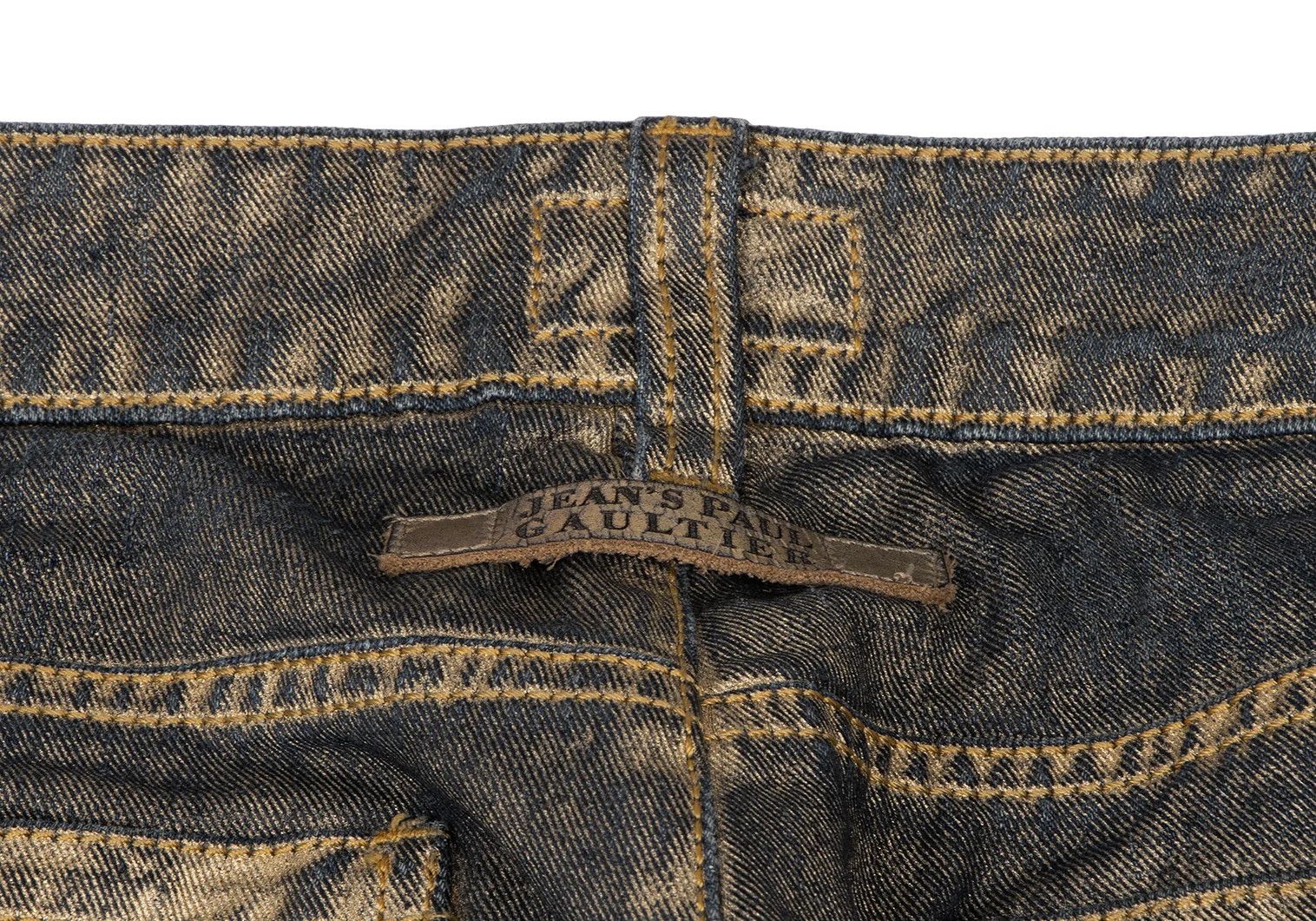 Jean Paul Gaultier Gold Paint Studded Zip Hem Denim in Indigo Gold 30 Size US 30 / EU 46 - 14 Thumbnail