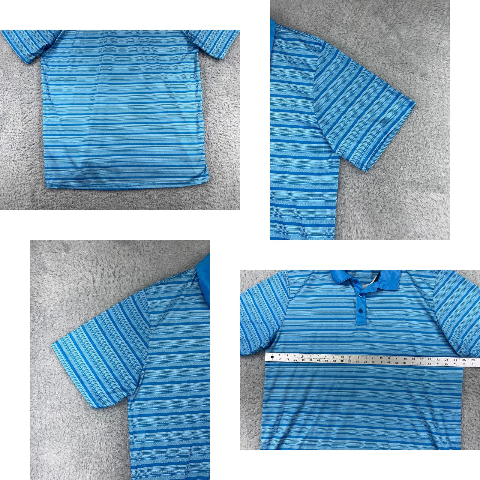 Vintage R&R Polo Shirt Mens 2XL 100% Polyester Striped Blue Polo Shirt Casual, Workwear, Golf, Athletic Mens Shirt Size US XXL / EU 58 / 5 - 8 Thumbnail