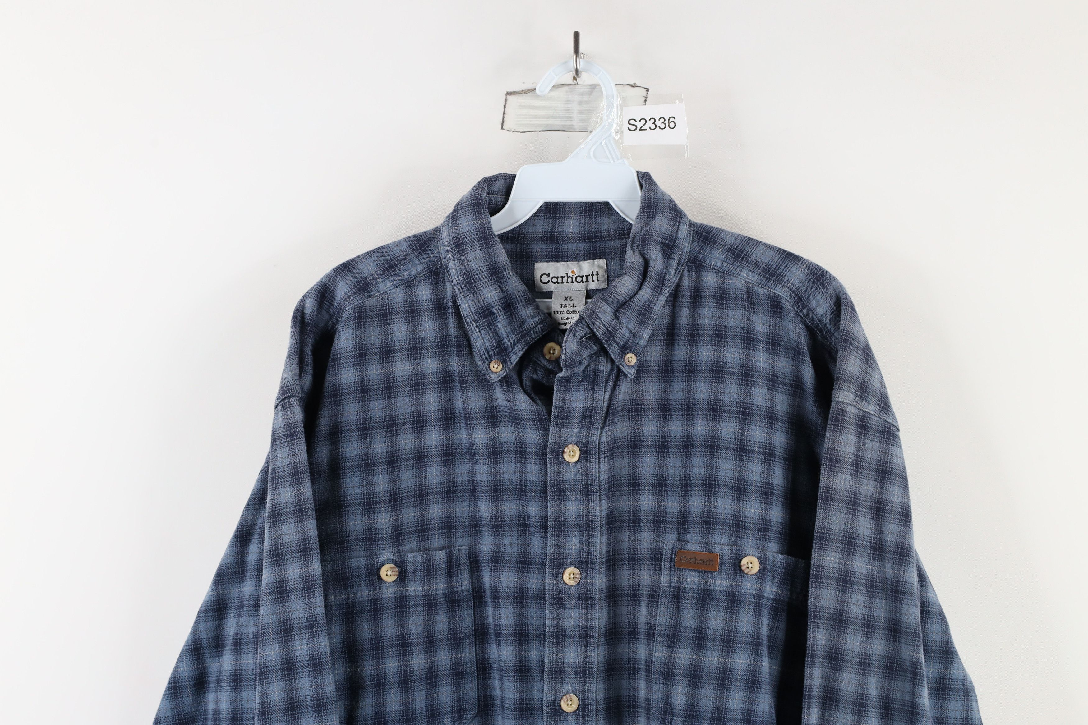 Carhartt × Vintage Vintage Carhartt Out Flannel Button Down Shirt Blue Plaid Size US XL / EU 56 / 4 - 2 Thumbnail