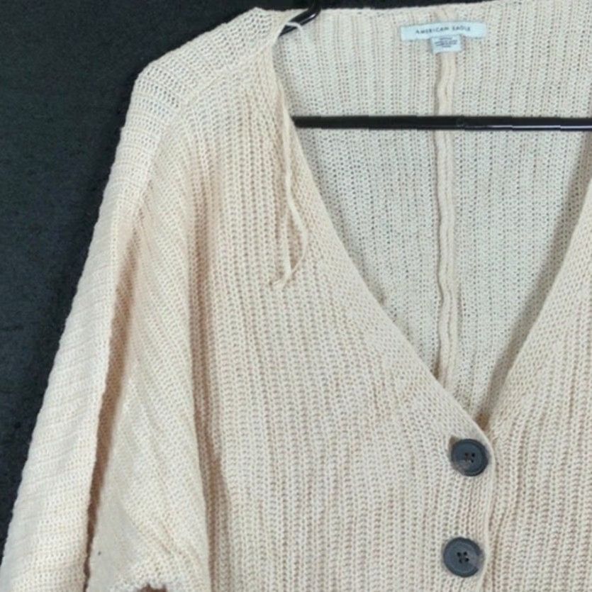 Vintage American Eagle Cardigan Sweater Beige Button Front Knit V-Neck M Womens Casual Preppy Size M / US 6-8 / IT 42-44 - 4 Thumbnail