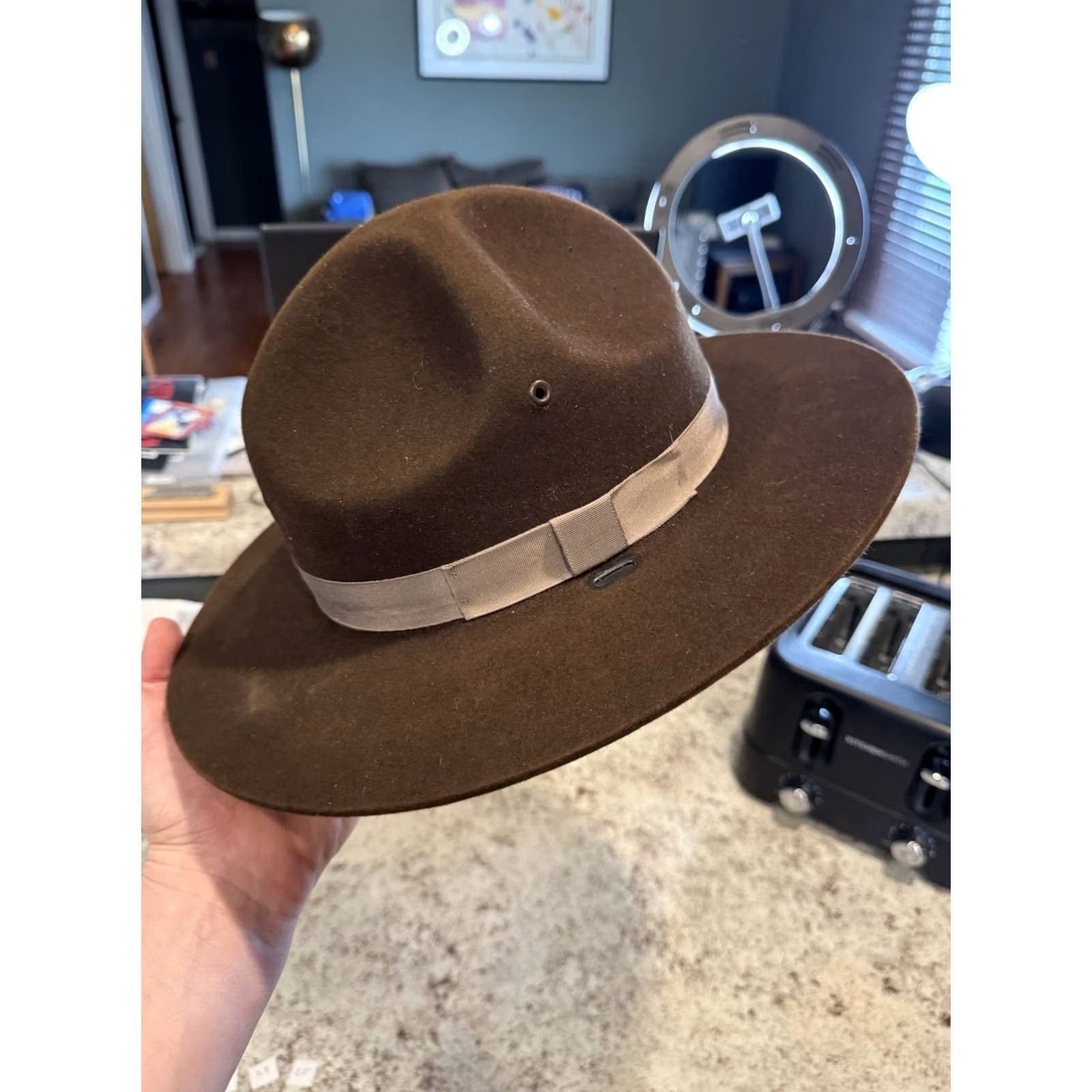 FELT VINTAGE Stratton Drill Sergeant Instructor Campaign Hat 7 USA Solid Wool Felt Brown Mens Size ONE SIZE - 2 Thumbnail