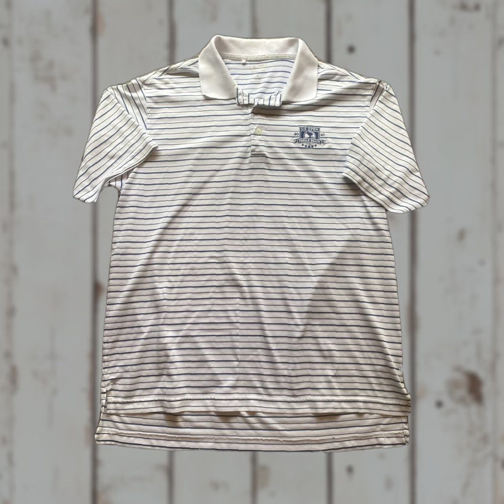 Adidas Adidas Climalite Mens Medium Pebble Beach US Open Short Sleeve Sreiped Size US 31 - 1 Thumbnail