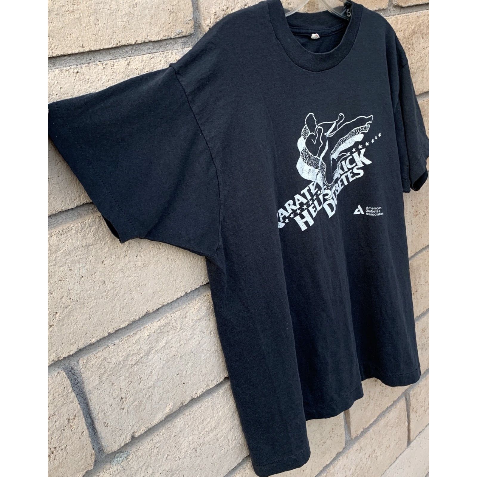 Vintage VINTAGE Screen Stars T-Shirt Karate Helps Kick Diabetes Graphic Black XL Unisex Adults 1980s 80s Size US XL / EU 56 / 4 - 5 Thumbnail