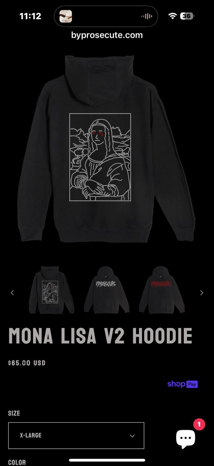 Other ByProsecute Black Graphi Print Hoodie (fits like a large) Size US L / EU 52-54 / 3 - 4 Thumbnail