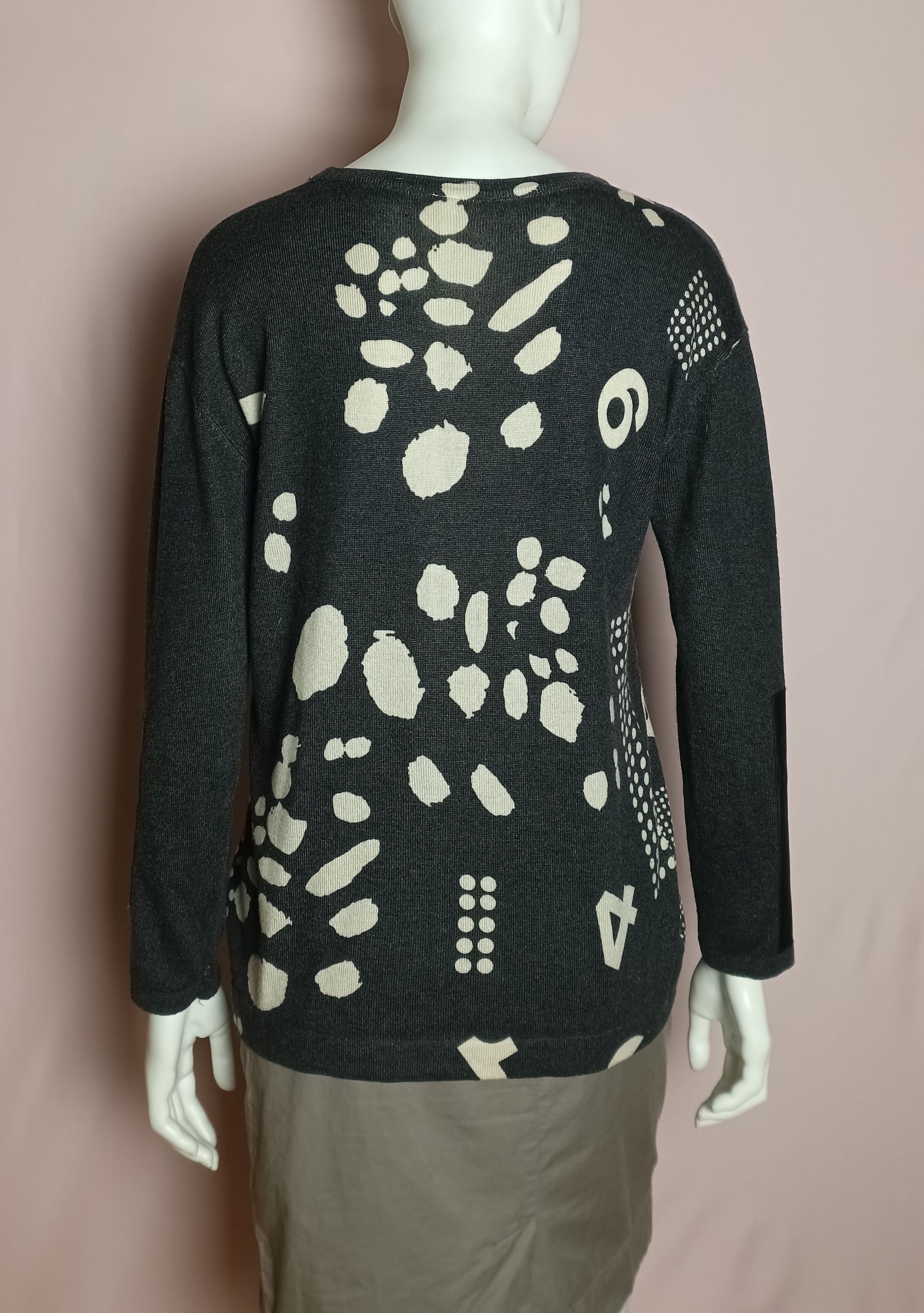 Other Jei's Cashmere Wool Cardigan Numbers Print Faux Leather Size S / US 4 / IT 40 - 2 Thumbnail