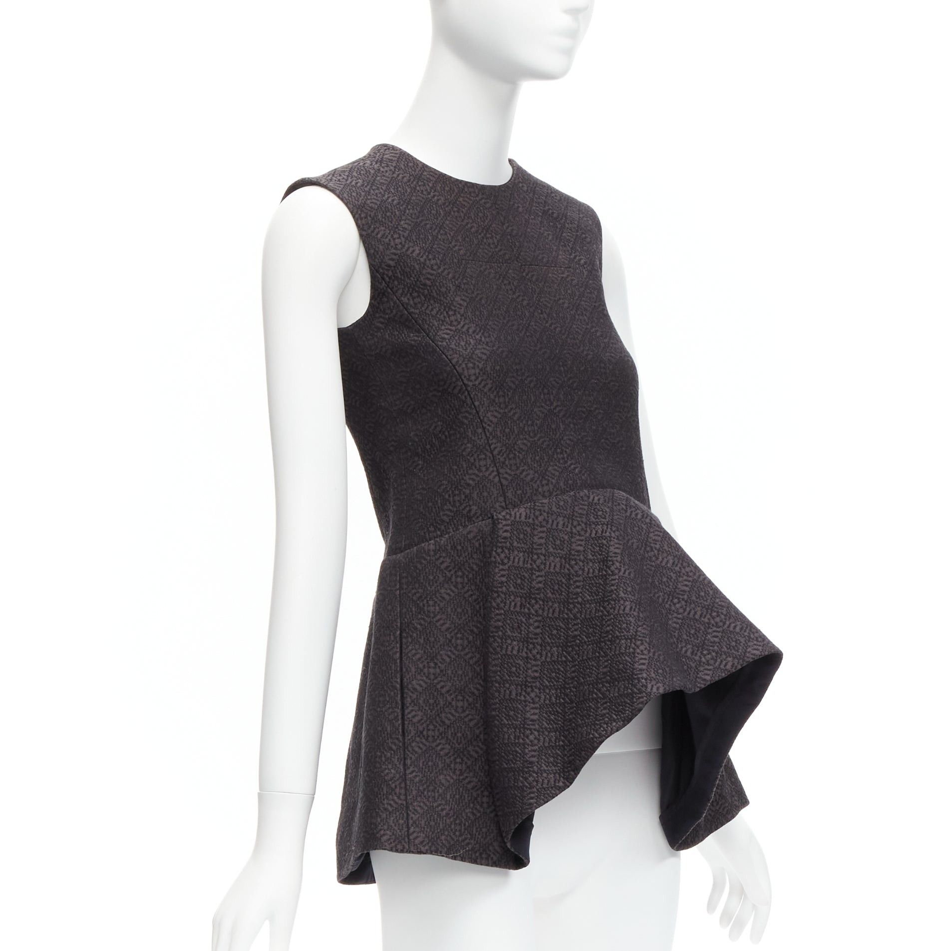 Celine OLD CELINE Phoebe Philo black cotton jacquard waterfall peplum top FR34 XS Size XS / US 0-2 / IT 36-38 - 1 Thumbnail