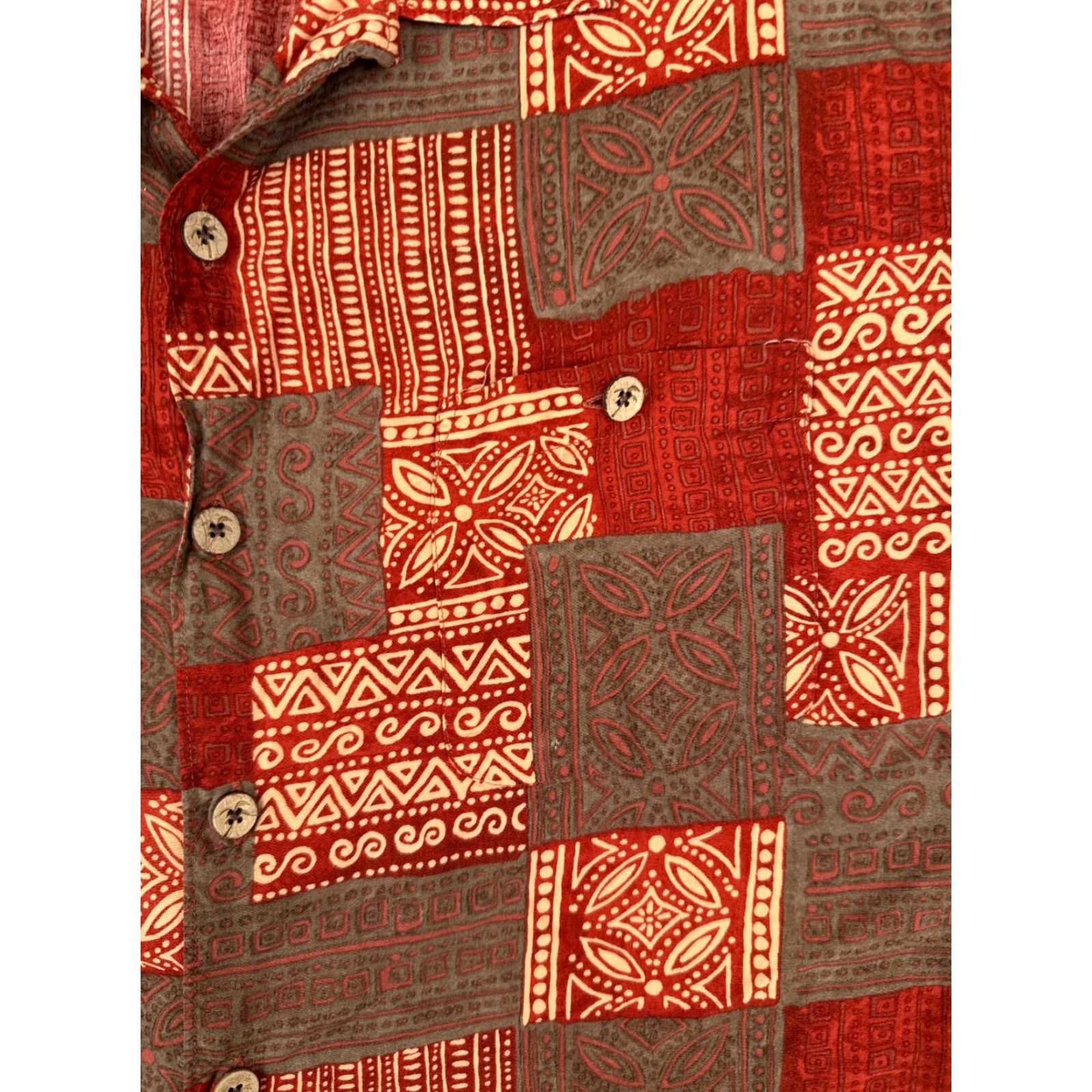 Vintage Caribbean Shirt Men XL Red Tile Geometric 100% Rayon Hawaiian Button Up Size US XL / EU 56 / 4 - 6 Thumbnail