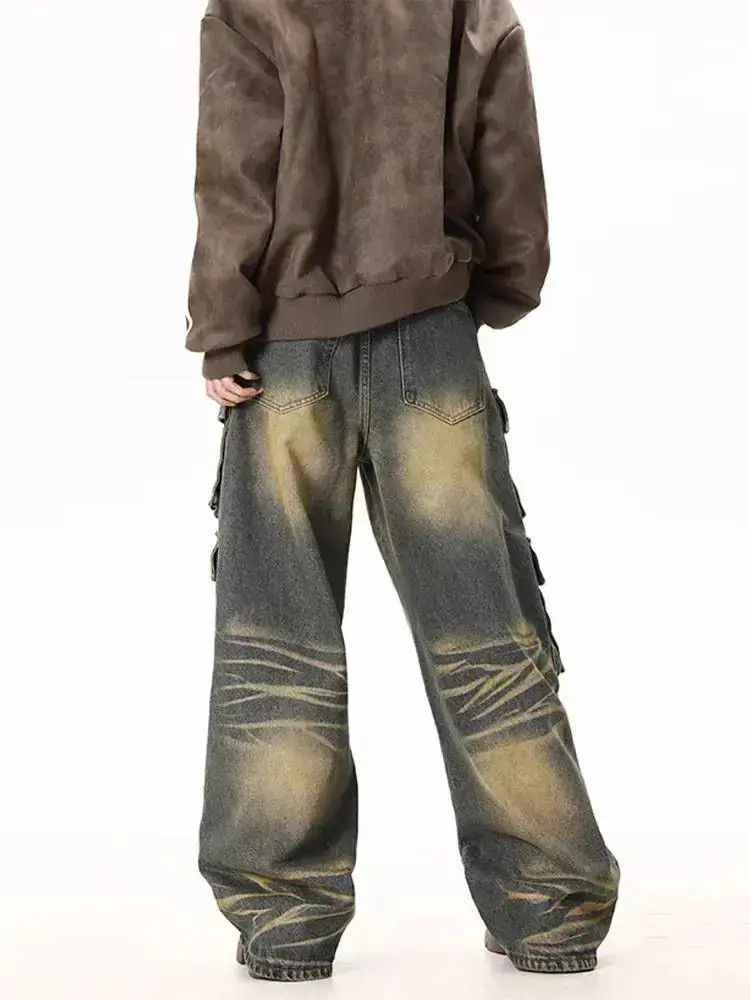Japanese Brand Washed yellow clay multi-pocket design wide leg baggy jeans Size US 32 / EU 48 - 5 Thumbnail