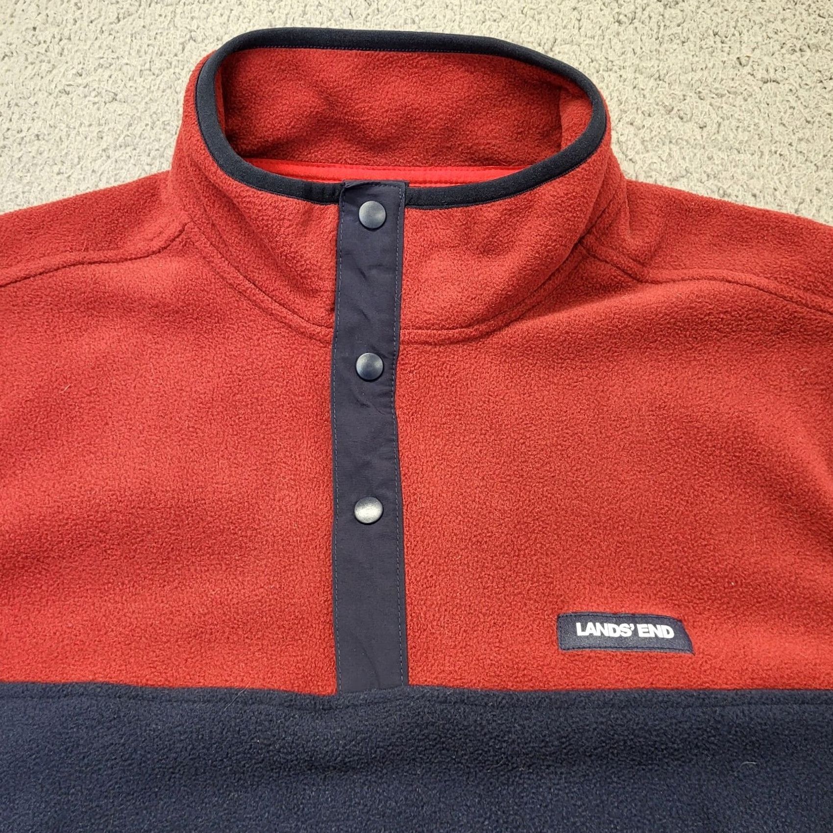 Lands' End Lands' End Sweater Mens Large Red Blue Snap Fleece Casual Outdoor Pocket Pullover Shirt Size US L / EU 52-54 / 3 - 2 Thumbnail