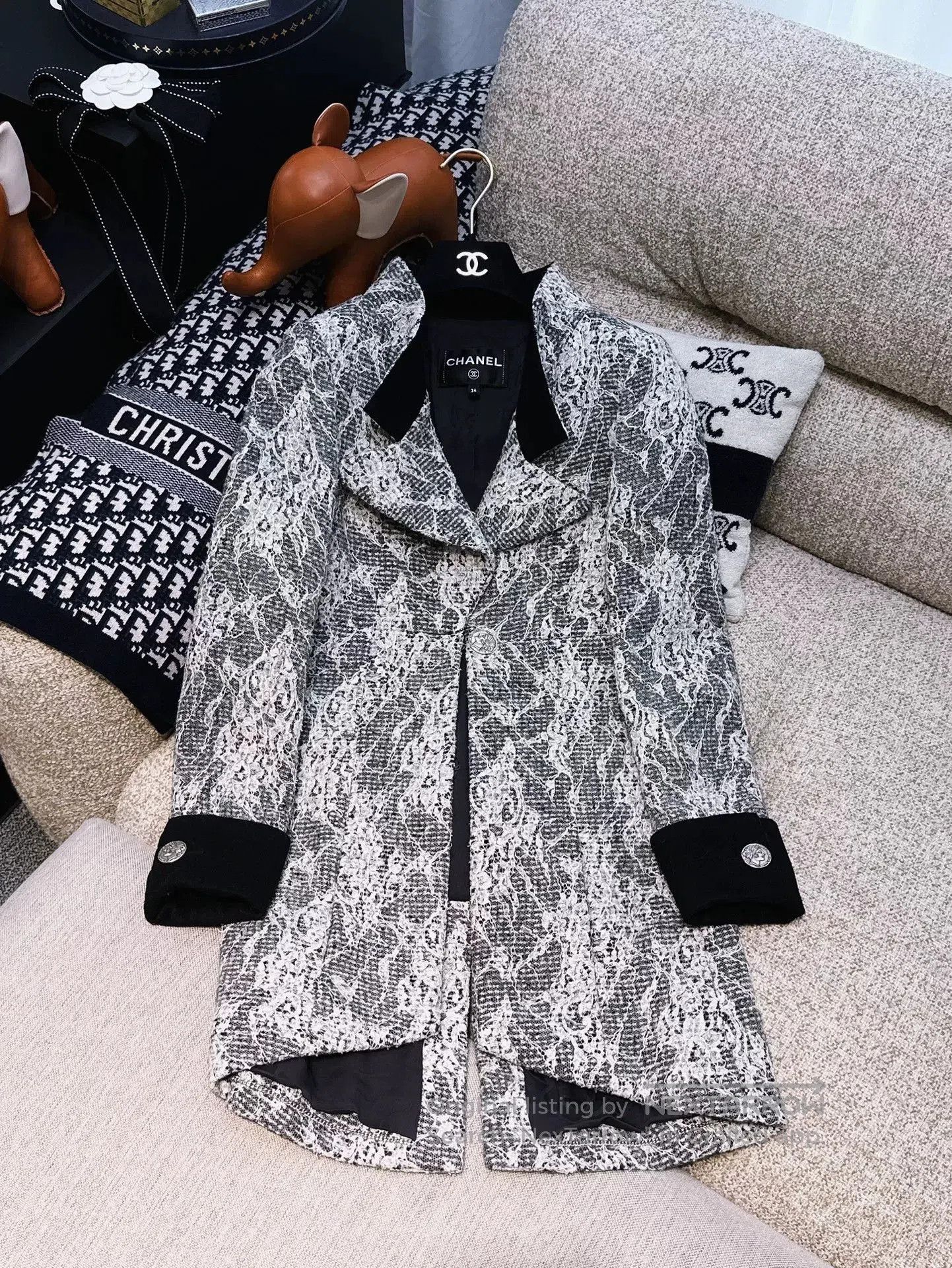 Chanel Roma Black White Lace Long Coat.