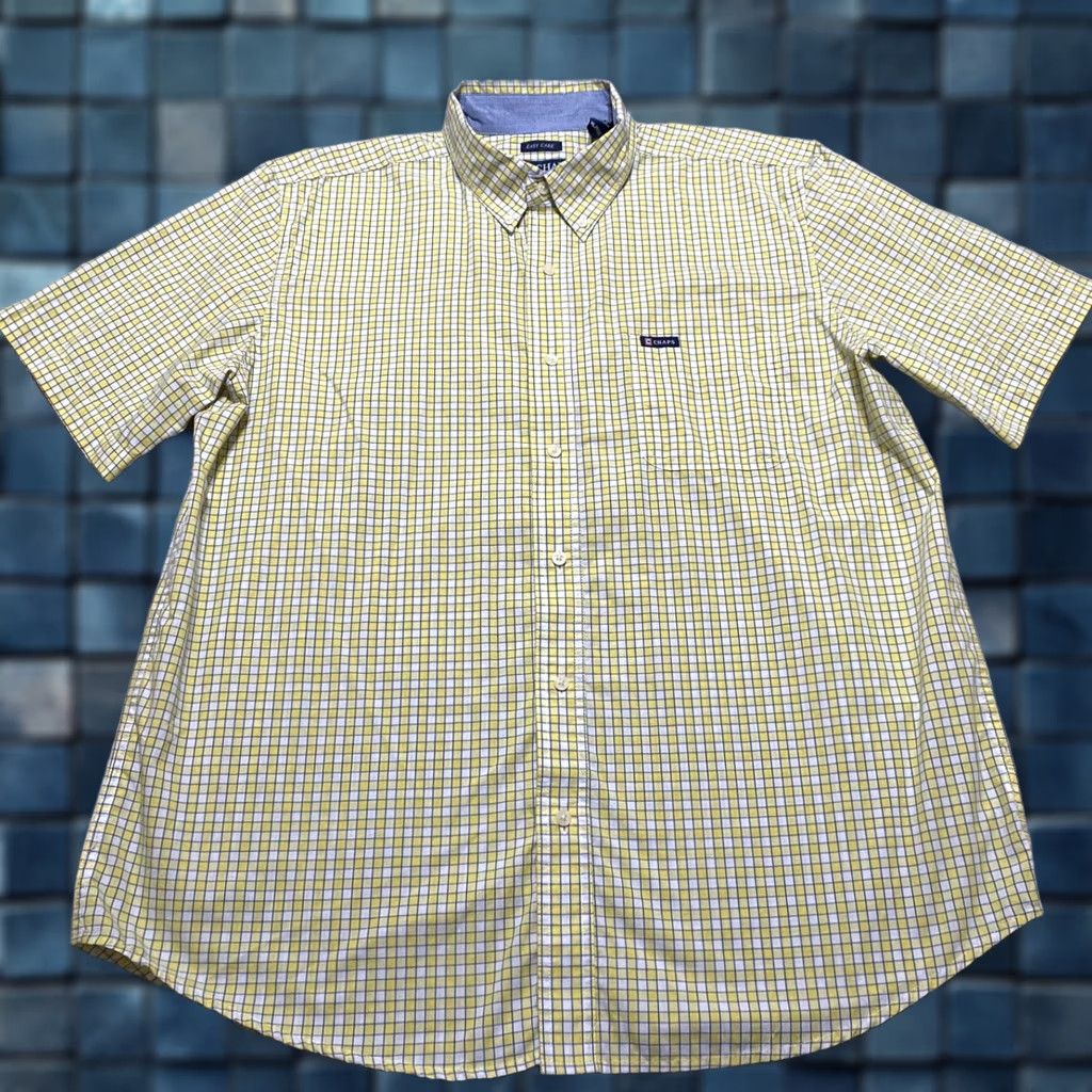 Chaps Chaps Ralph Lauren Mens XL Shirt Short Sleeve Plaid Button-Down Easy Care Yellow/Blue Size US XL / EU 56 / 4 - 1 Thumbnail